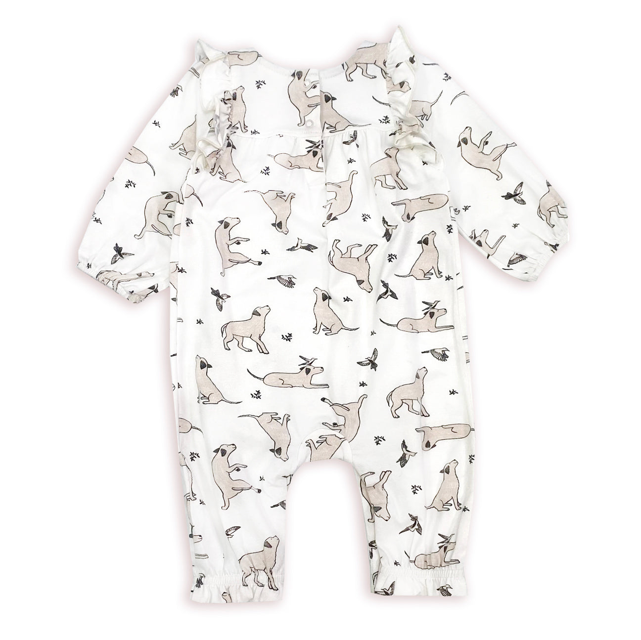 Kai Dog & Hummingbird Ruffle Romper Coverall for Babies by Viverano