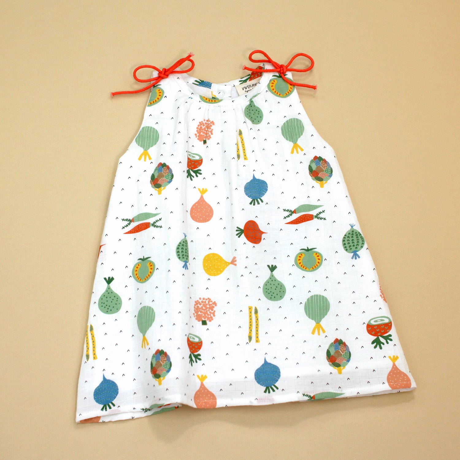 Organic Muslin Shoulder Tie Dress for Baby Girl - Veggie Salad - Viverano