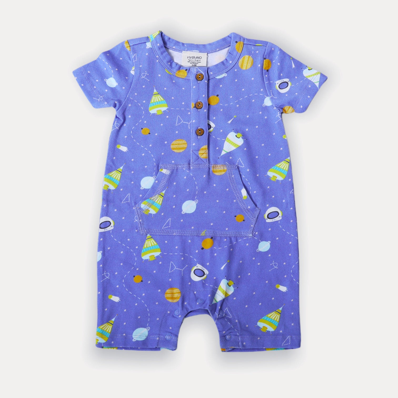 Organic Cotton Space Dream Kangaroo Short Baby Romper - Viverano