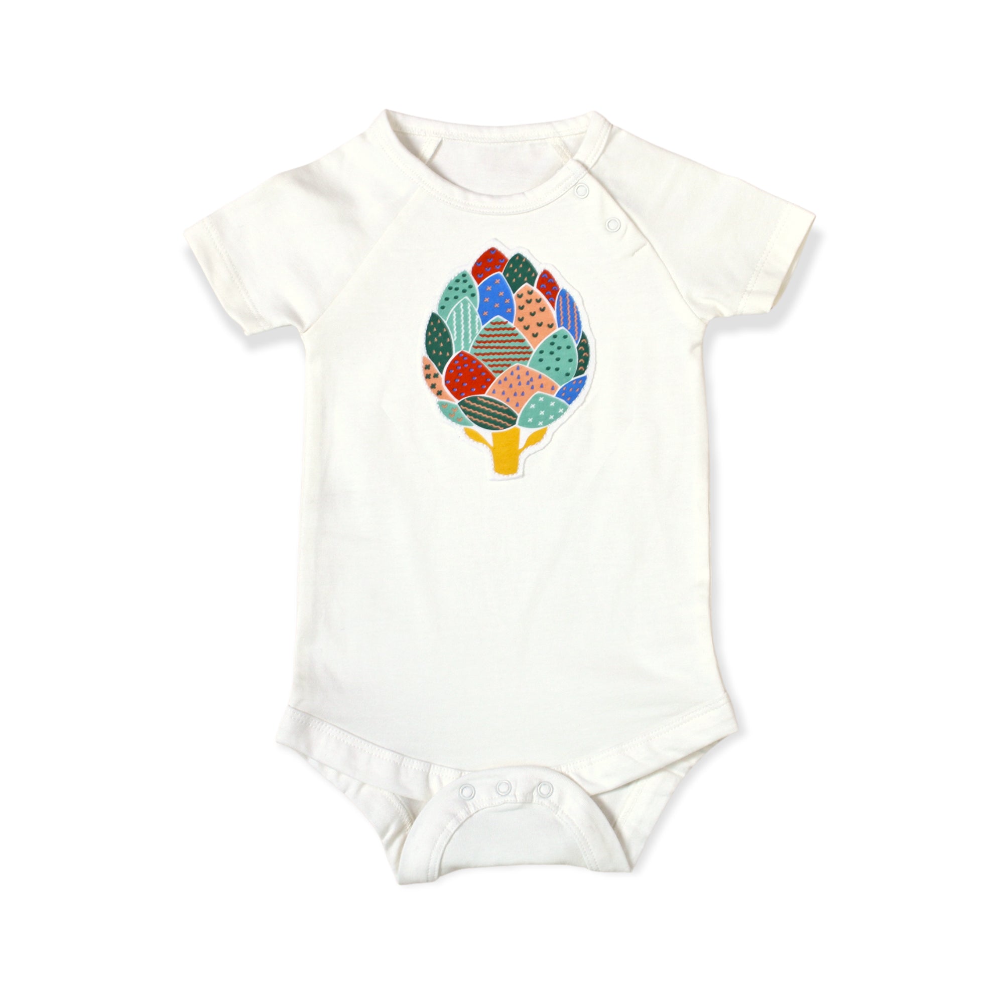 Organic Cotton Baby Bodysuit with Carrot Artichoke Applique - by Viverano