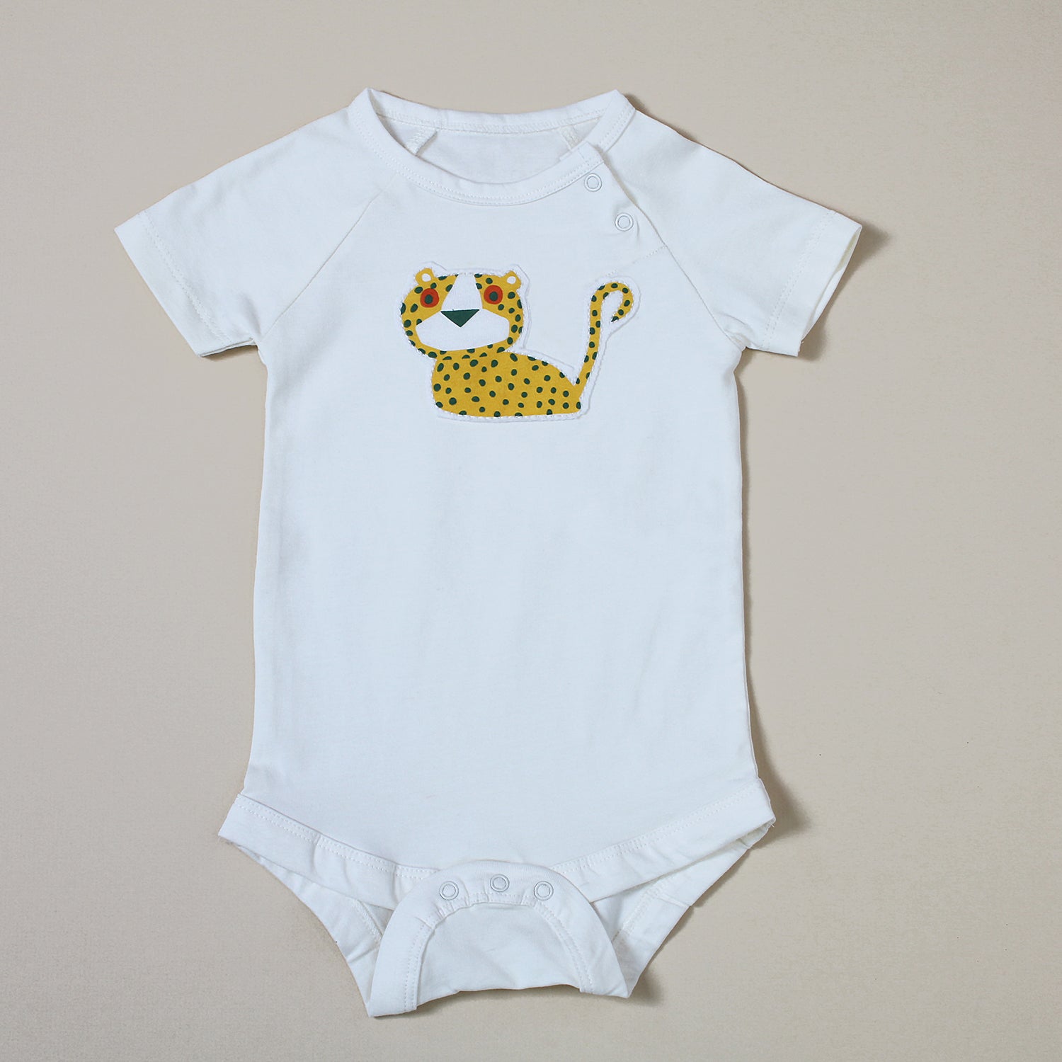 Organic Cotton Bodysuit with Leopard Applique - Tropical Jungle