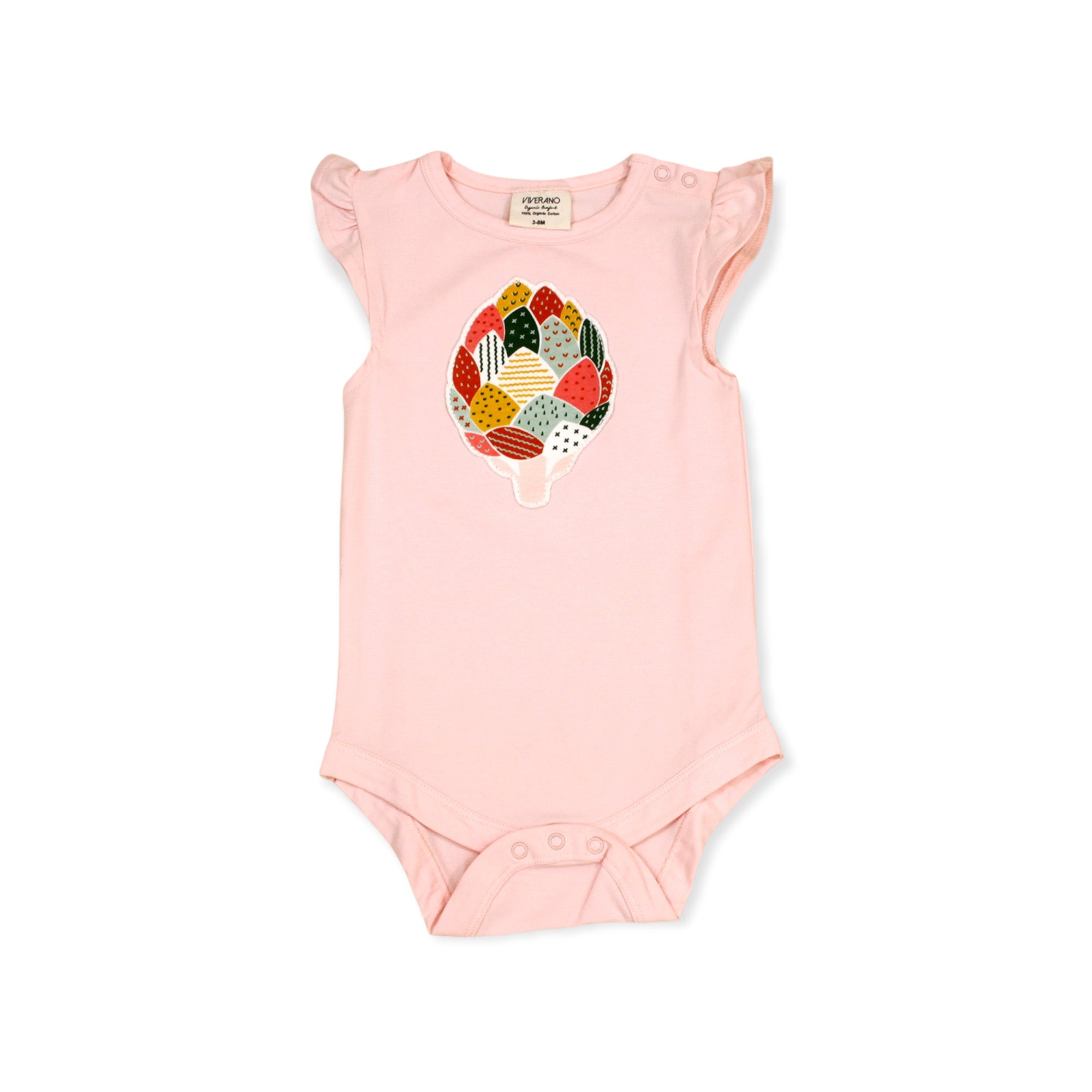 Organic Cotton Baby Bodysuit with Carrot Artichoke Applique - by Viverano