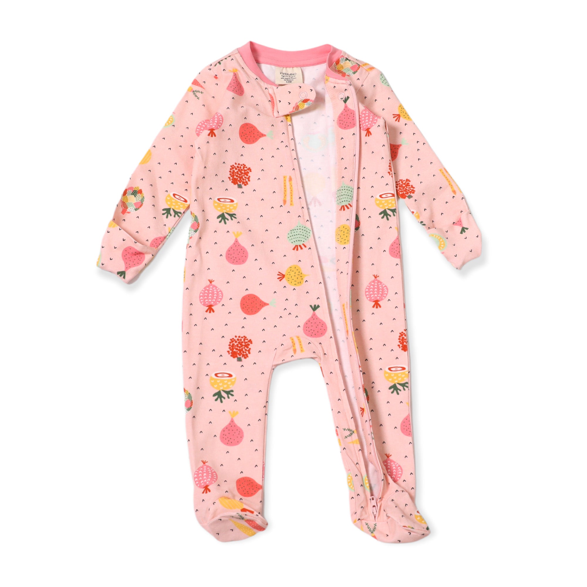 Organic Cotton Zipper Jumpsuit Footie  - Veggie Salad