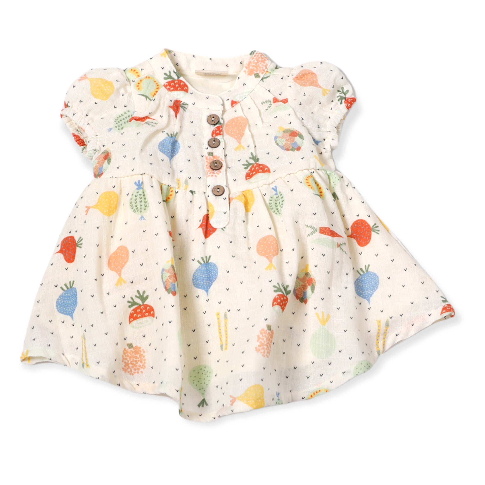 Veggie Puff Sleeve Dress + Bloomer (Organic Muslin) - ViveranoVeggie Puff Sleeve Dress + Bloomer (Organic Muslin) - Viverano