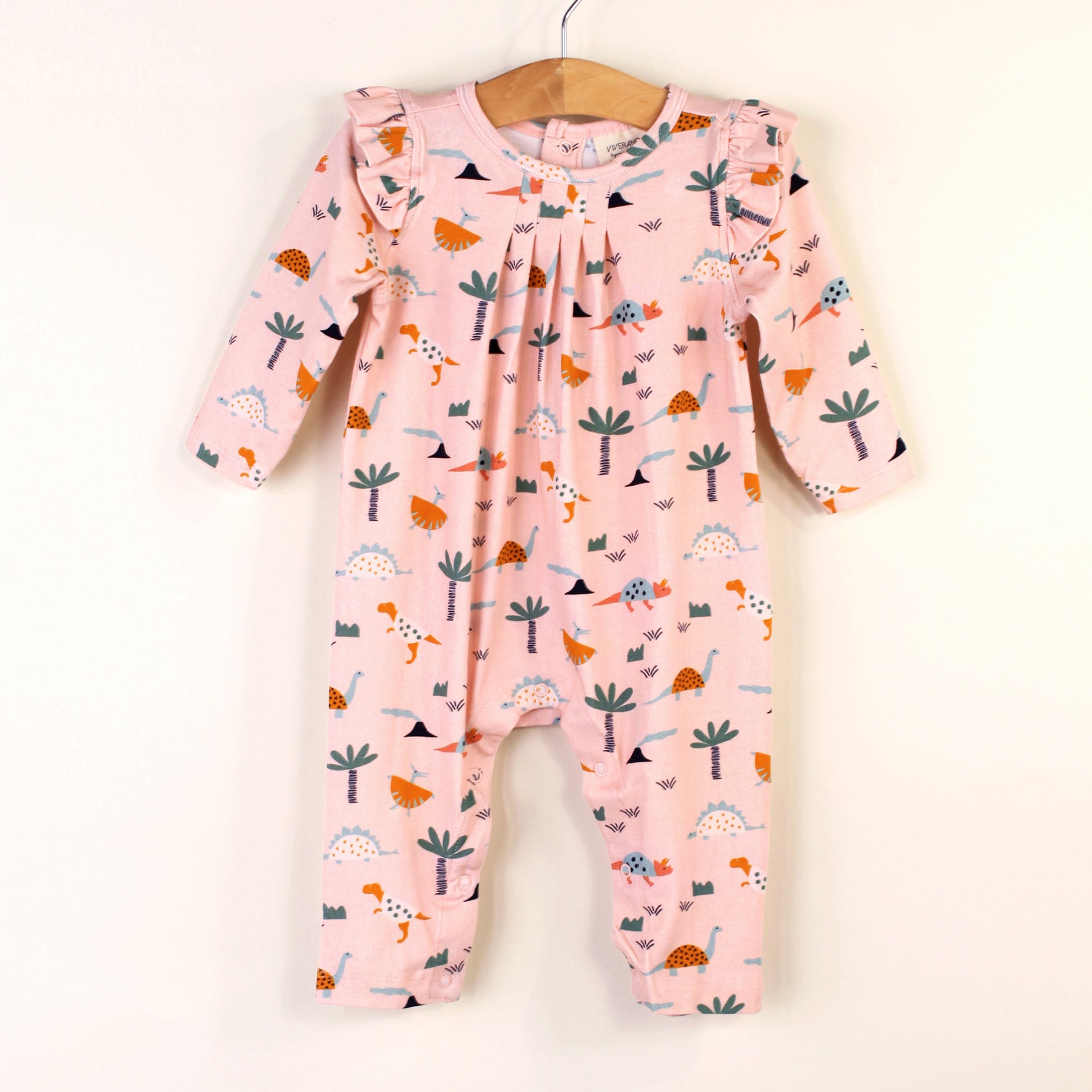 Organic Cotton Dino Ruffle Jumpsuit Romper for Babies by Viverano