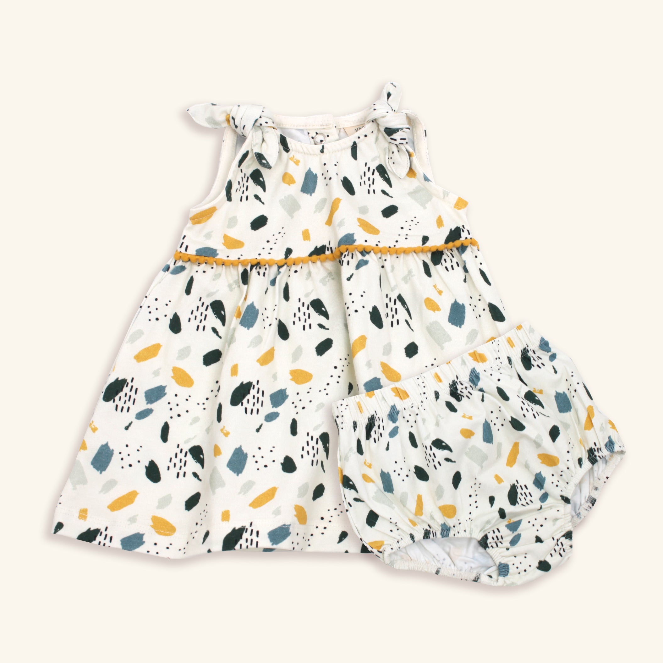 Viverano Florence Bloom Shoulder Knot Dress Bloomer Set Organic Cotton 3 6M