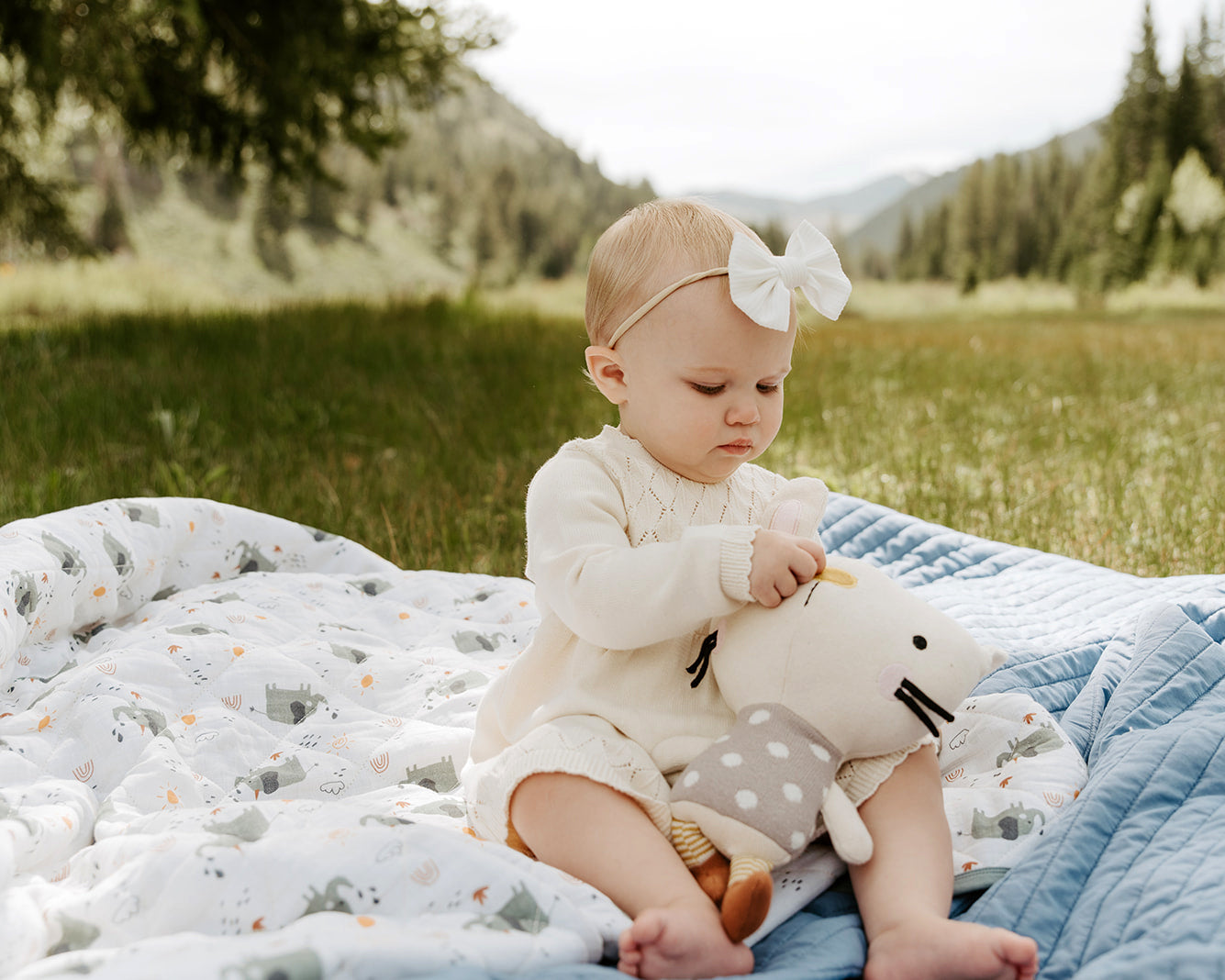 Organic Elephant Reversible Baby Quilted Blanket - Baby Shower Gifts