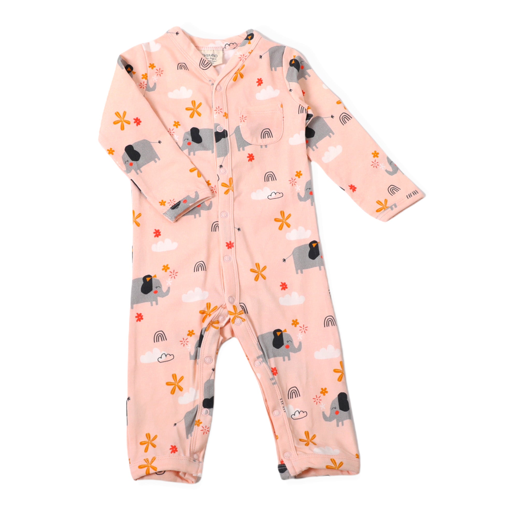 Organic Cotton Elephant Coverall Romper for Baby - Viverano