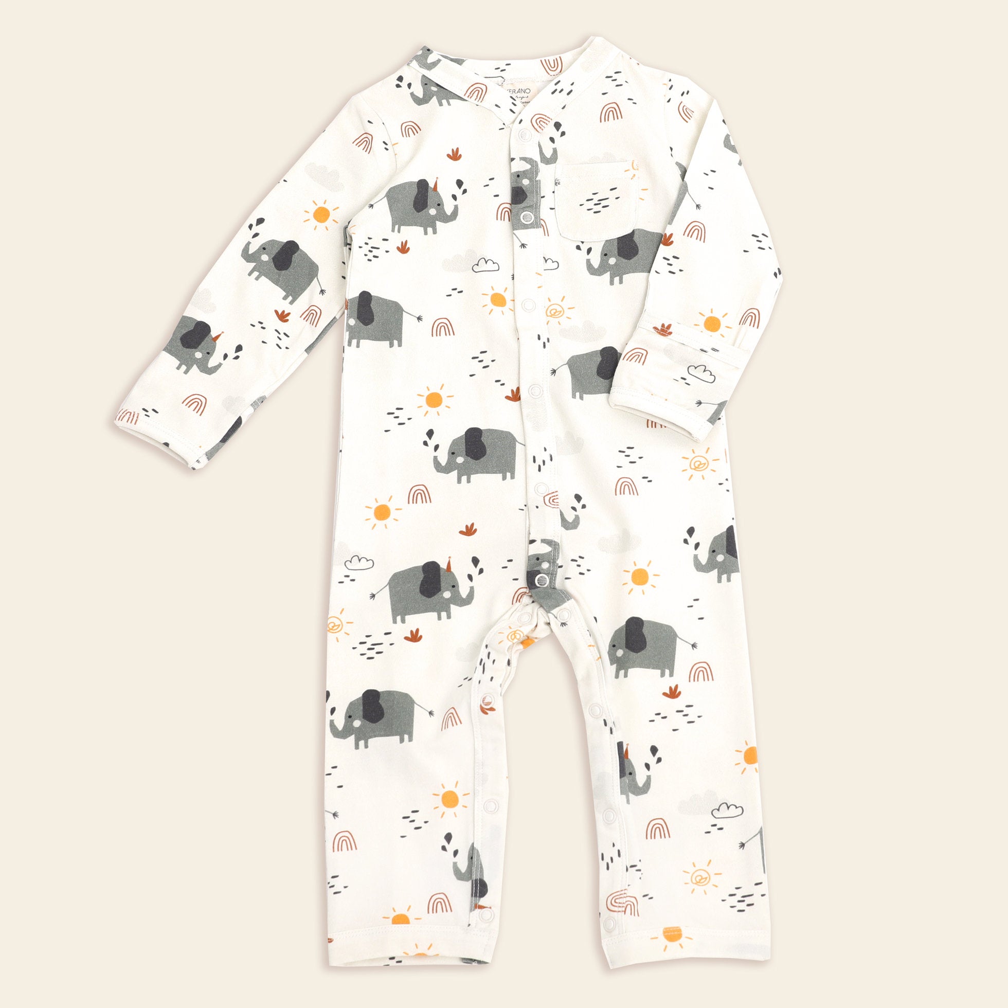 Organic Cotton Elephant Coverall Romper for Baby - Viverano