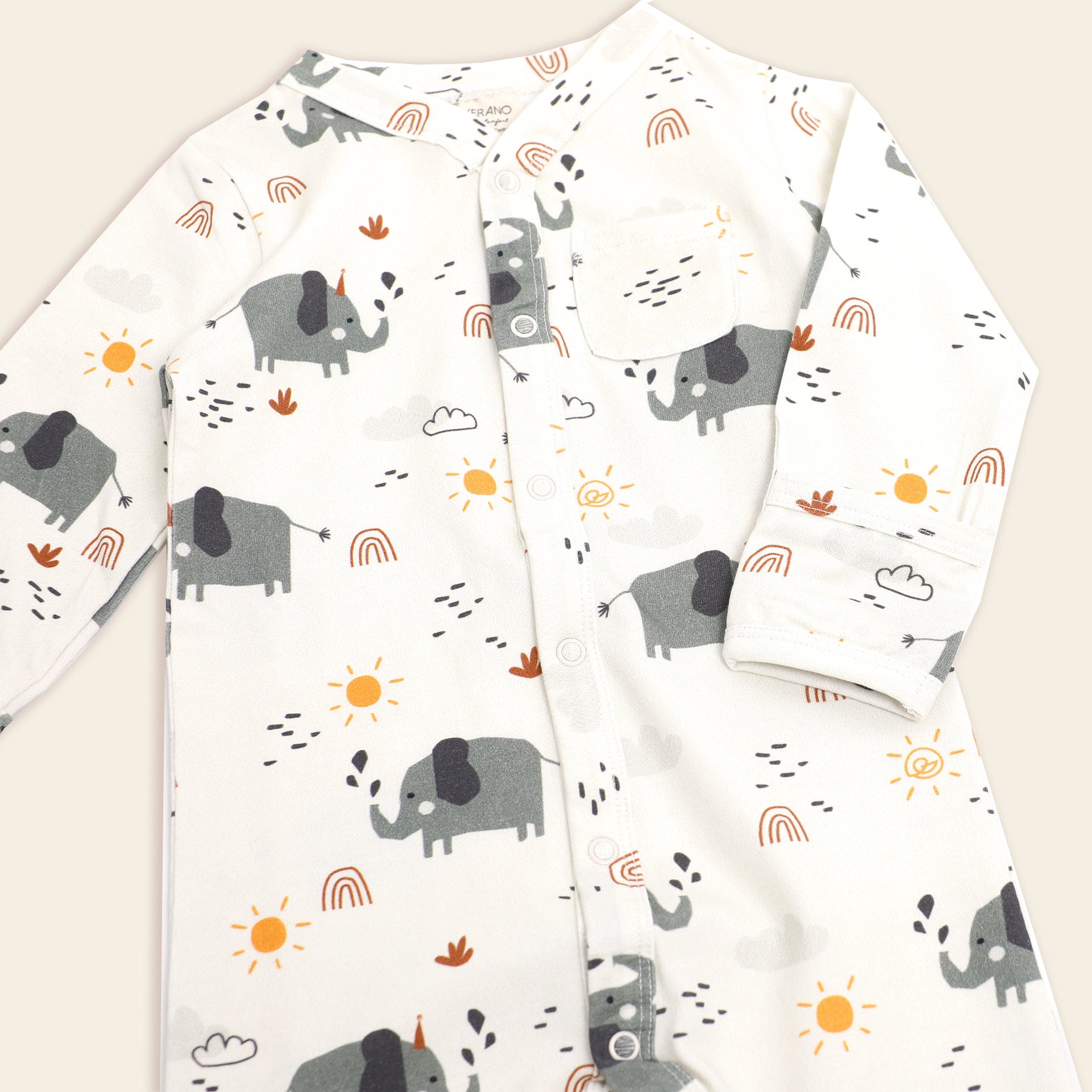 Organic Cotton Elephant Coverall Romper for Baby - Viverano