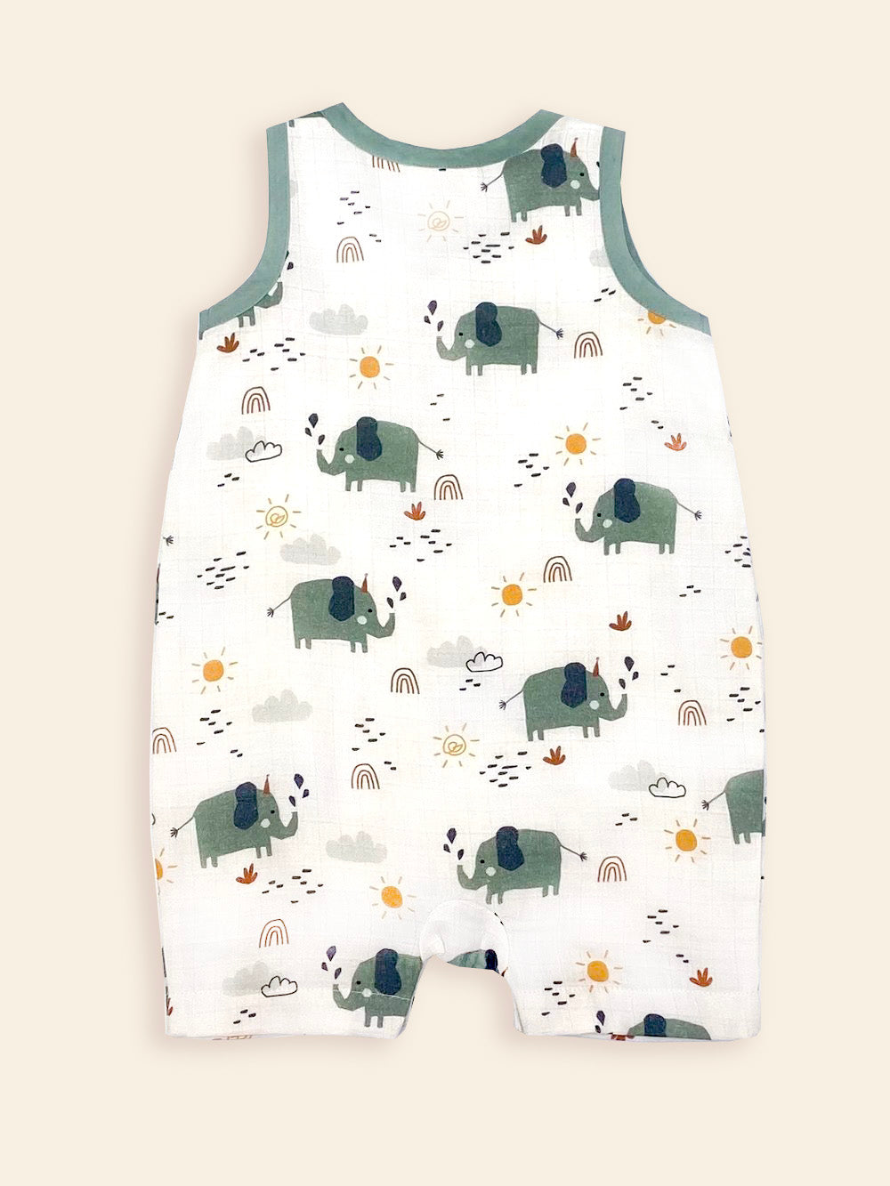 Organic Muslin Elephant Sleeveless Short Baby Romper - Viverano