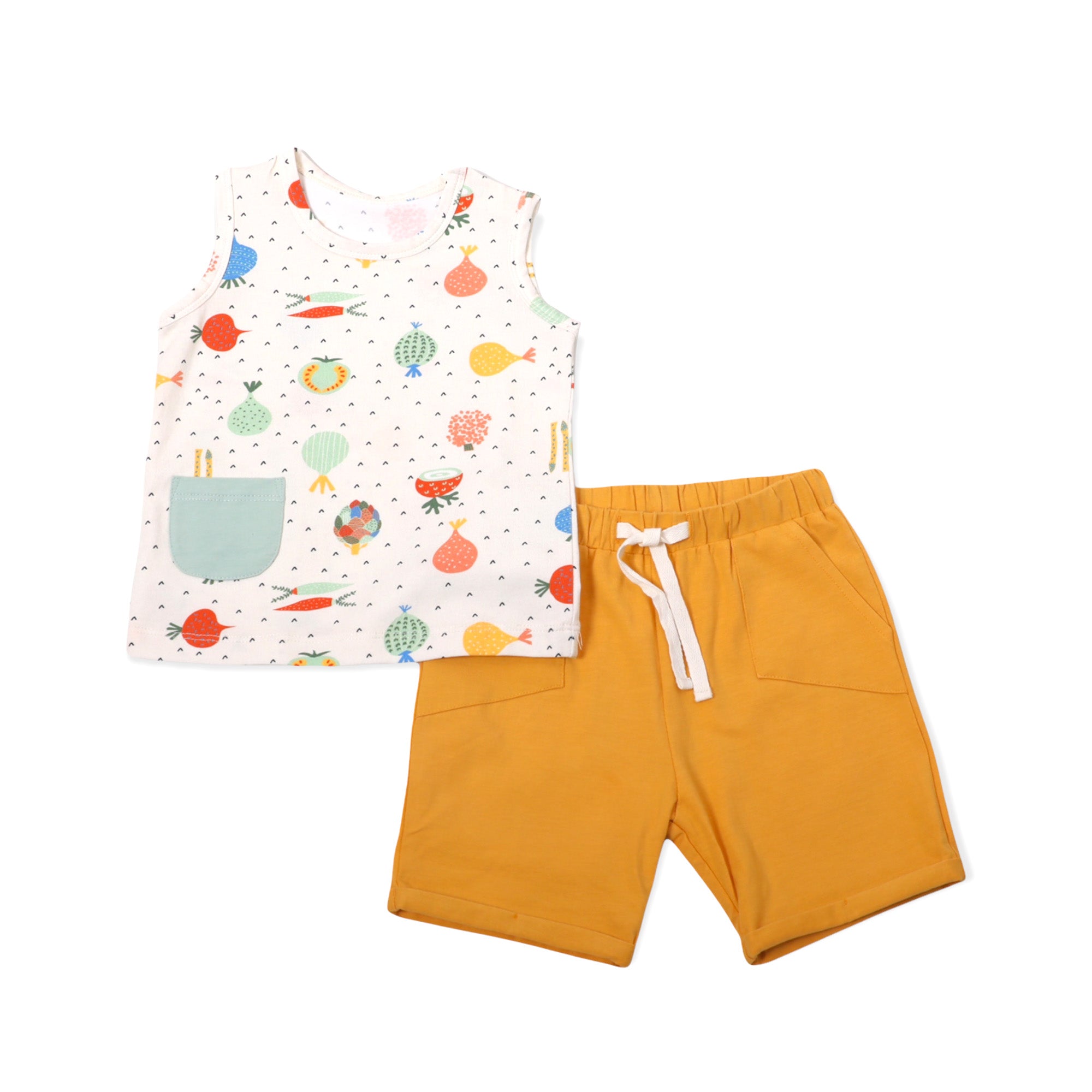 Organic Cotton Sleeveless Tee + Shorts Set - Veggie Salad by Viverano