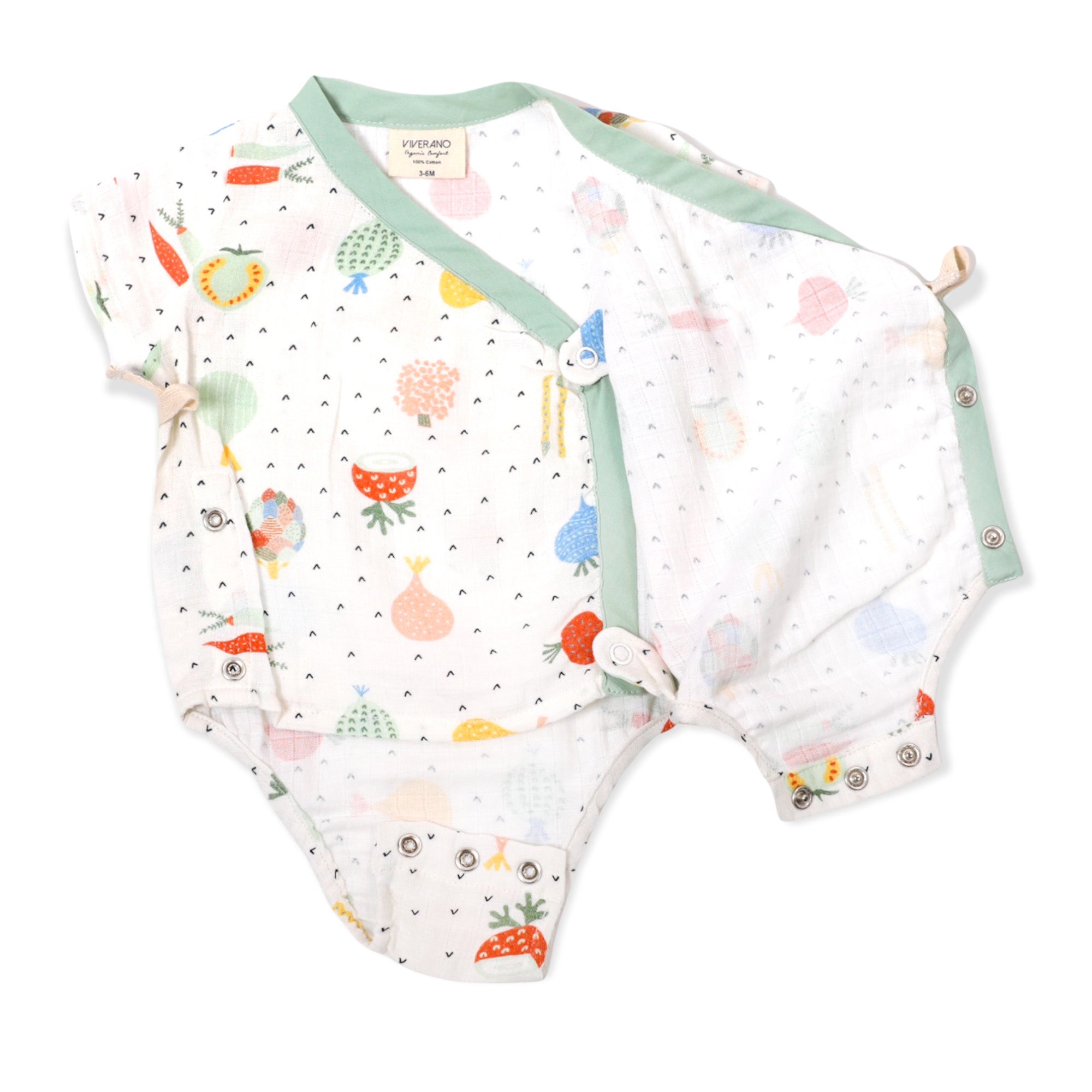 Organic Muslin Veggie Salad Short Sleeve Kimono Bodysuit for Babies