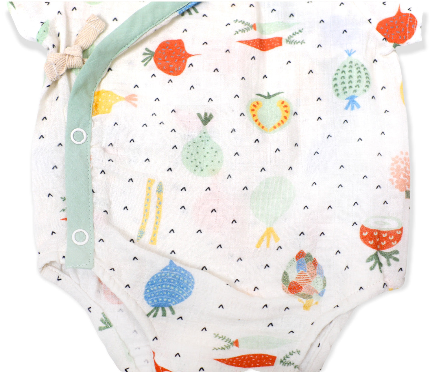 Organic Muslin Veggie Salad Short Sleeve Kimono Bodysuit for Babies