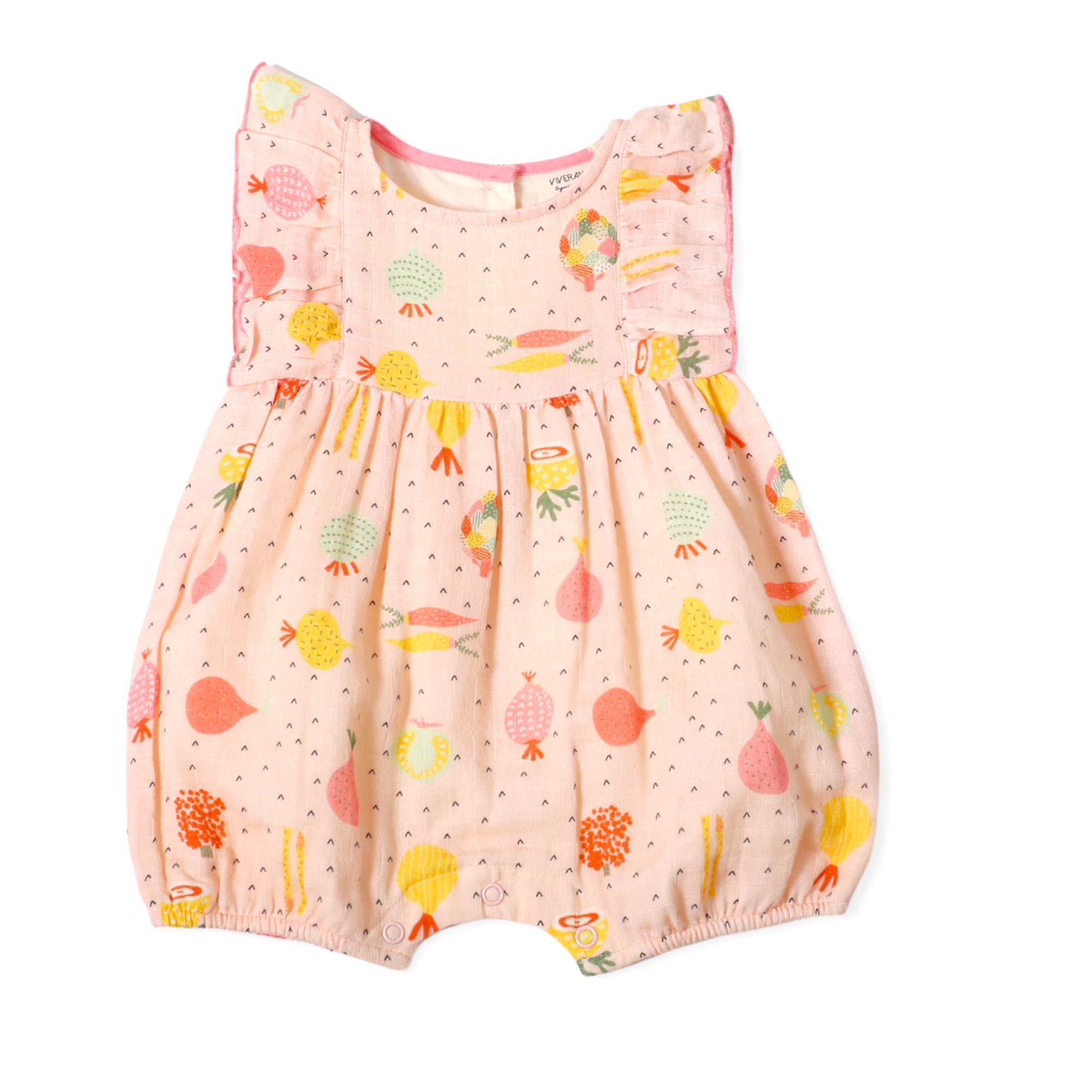 Veggie Salad Ruffle & Flutter Short Romper (Organic Muslin) - Viverano