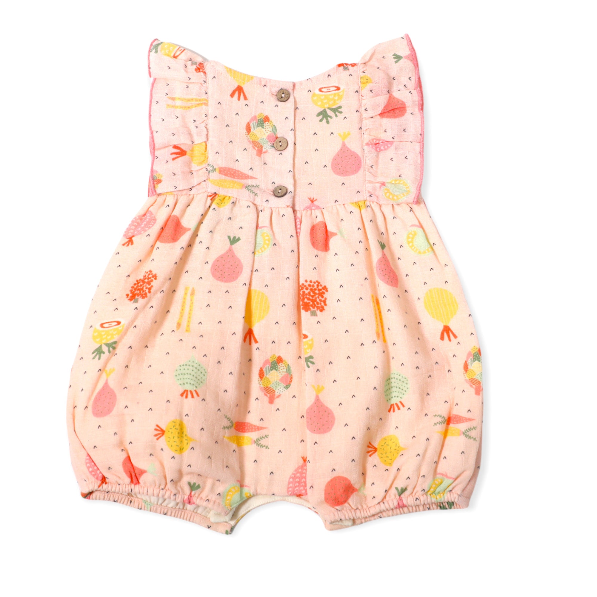 Veggie Salad Ruffle & Flutter Short Romper (Organic Muslin) - Viverano