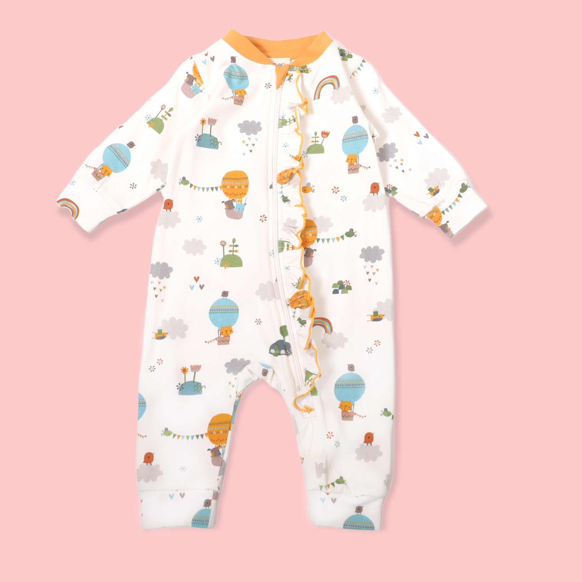 Organic Cotton Fly Away Balloon Ruffle Zipper Baby Coverall - Viverano