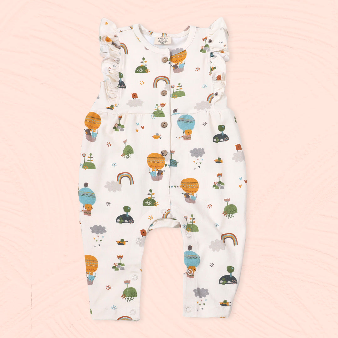 Fly Away Balloon Ruffle & Button Baby Jumpsuit Romper (Organic Cotton)