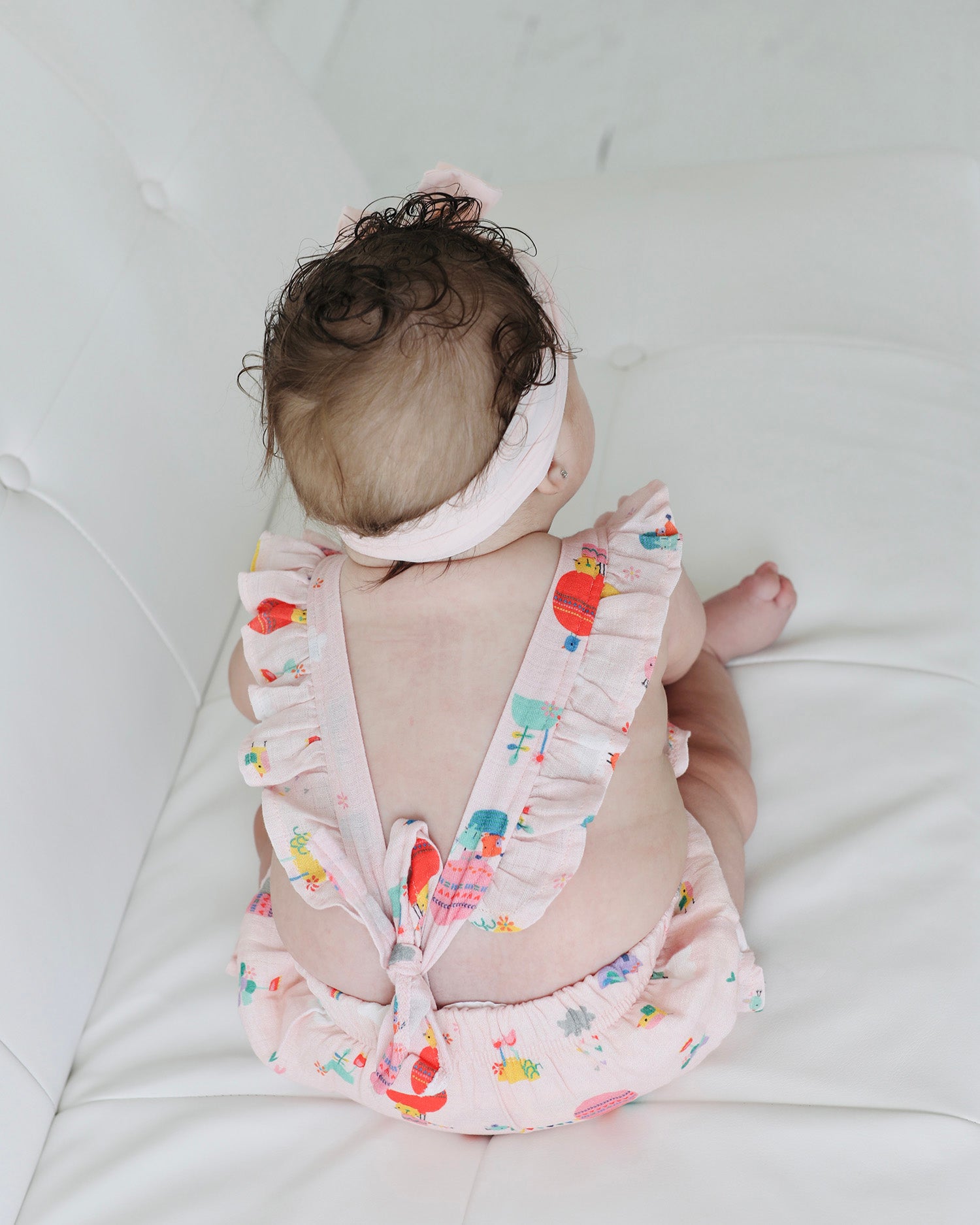 Fly Away Balloon Ruffle & Tie Back Romper (Organic Muslin)