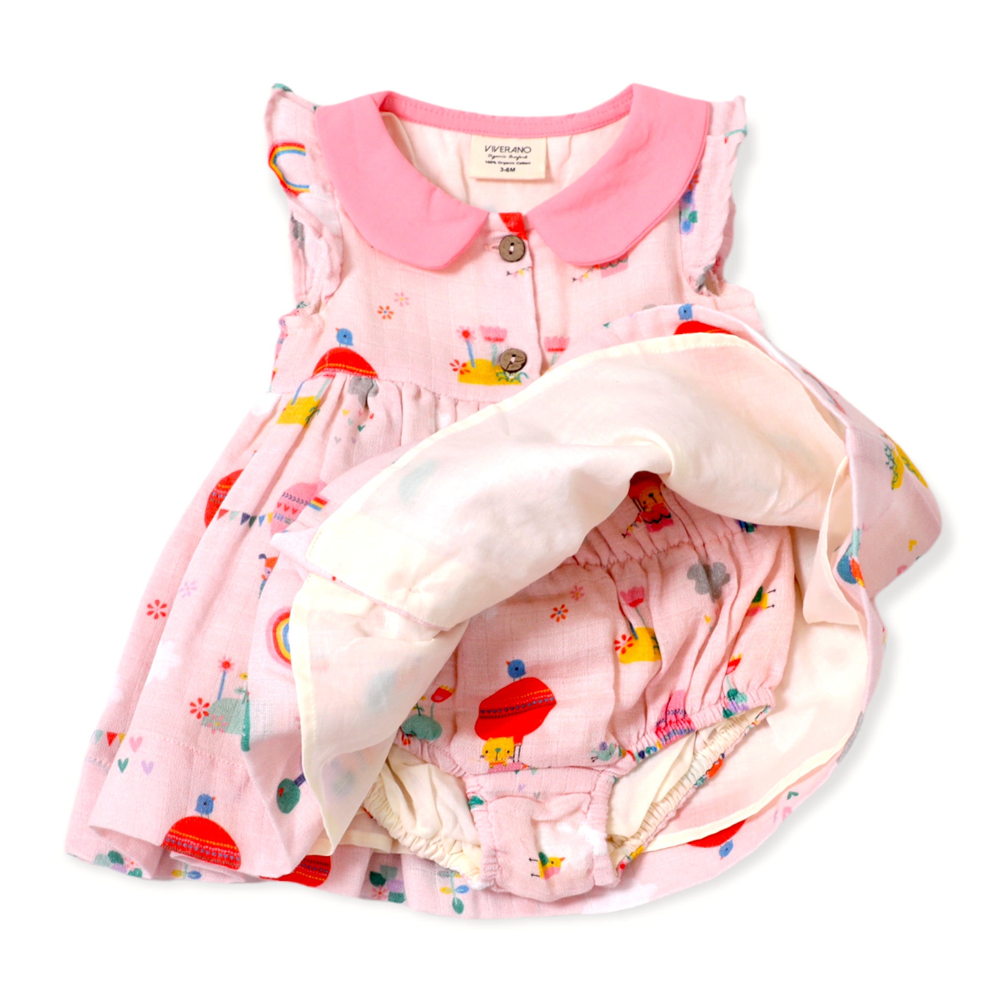 Balloon Peter Pan Collar & Button Baby Dress+Bloomer Set (Organic Muslin)