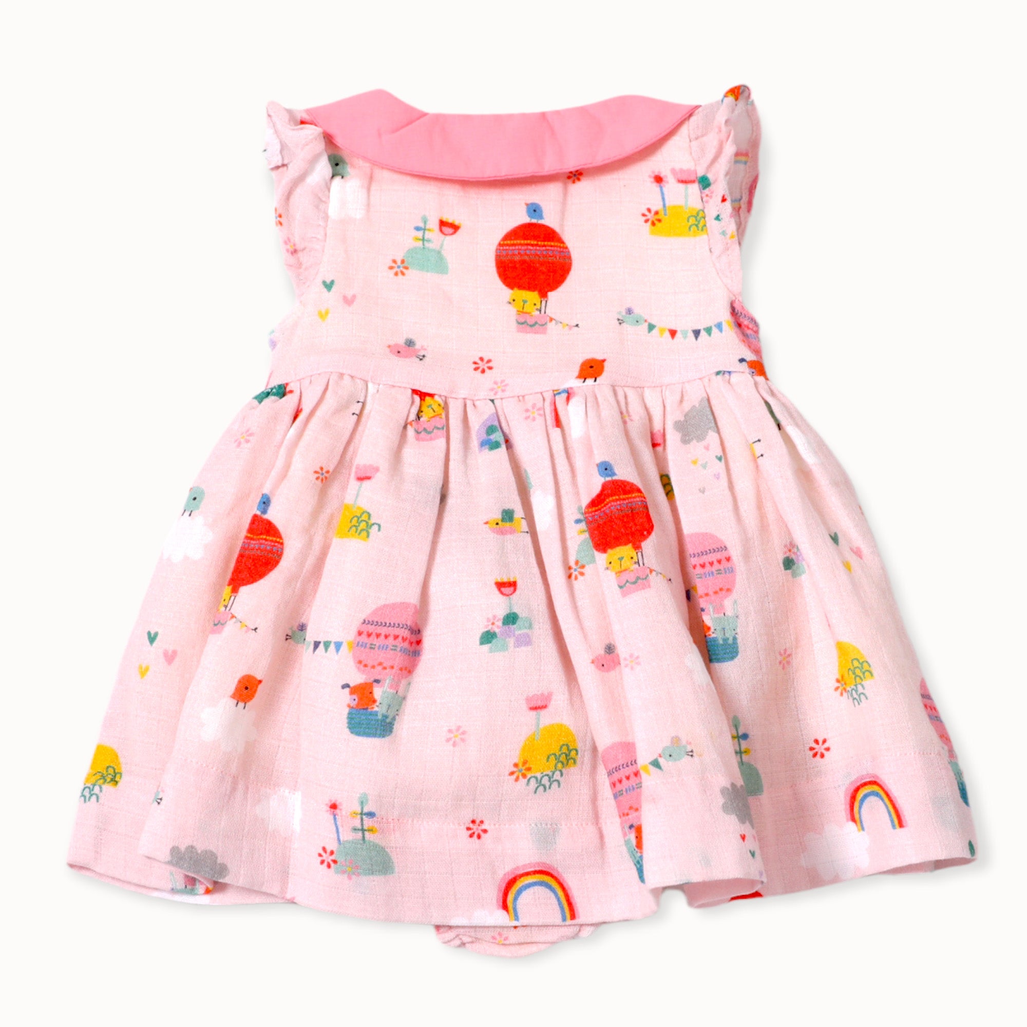 Balloon Peter Pan Collar & Button Baby Dress+Bloomer Set (Organic Muslin)