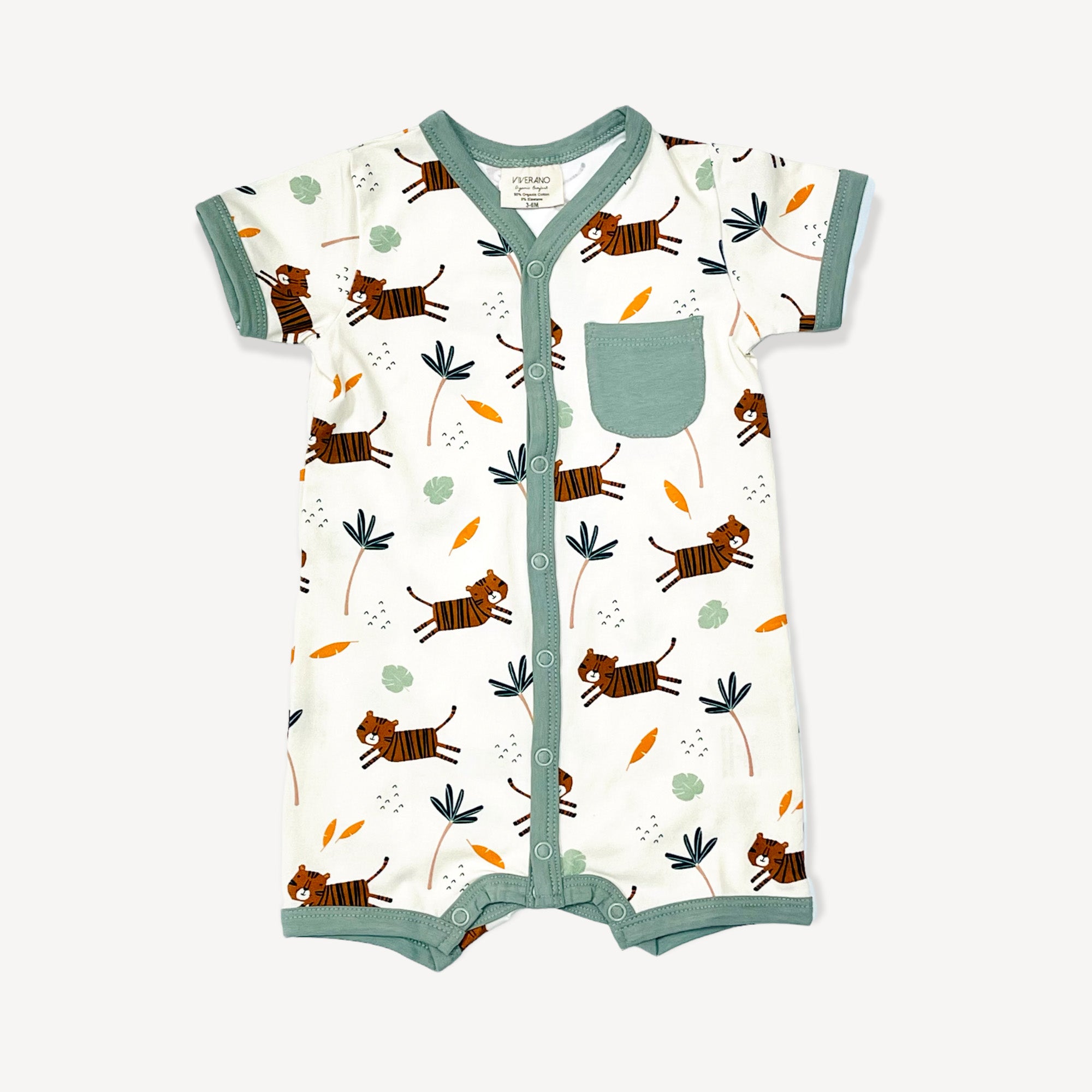 Tiger Button Front Short Romper (Organic Jersey)