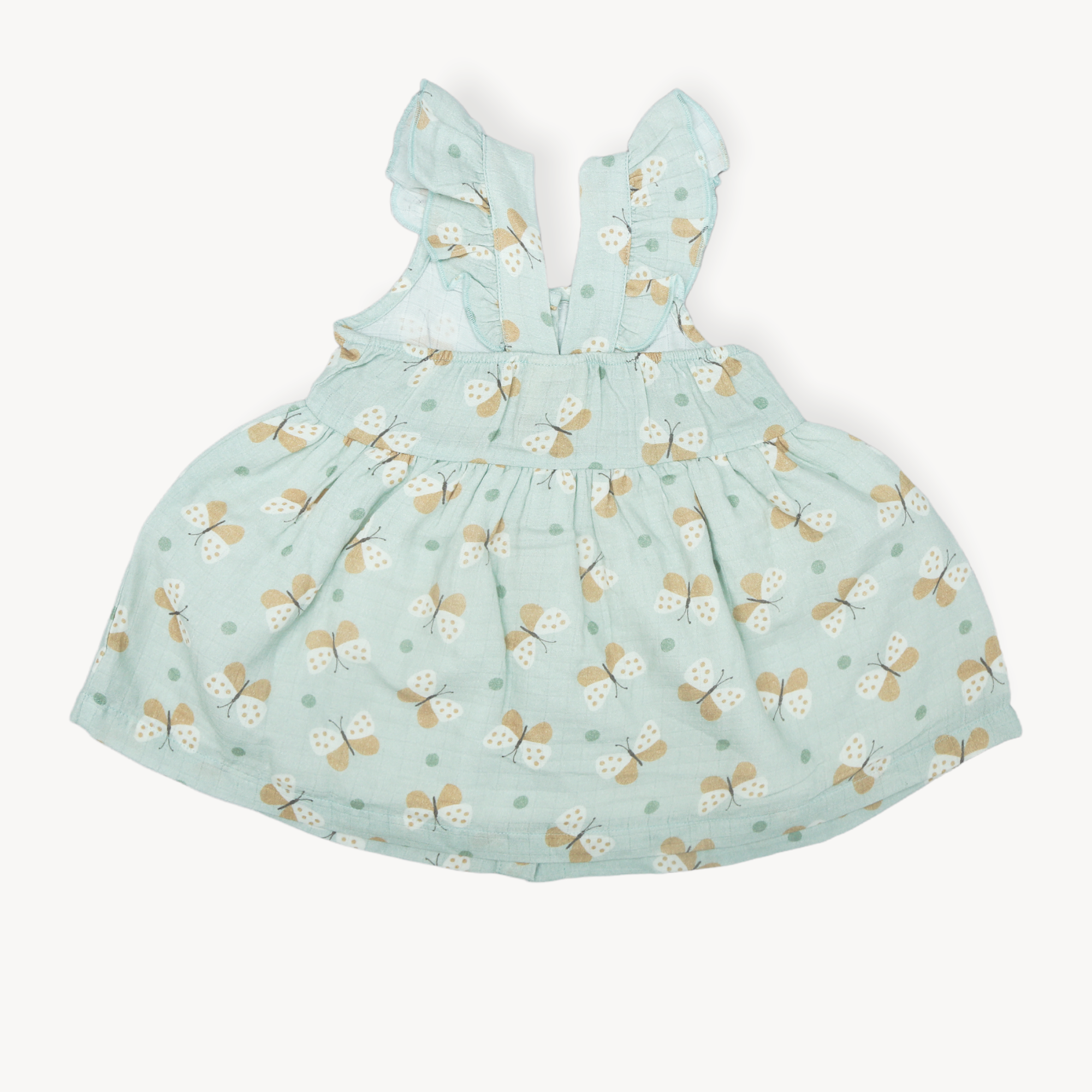 Butterfly Ruffle Button Baby Dress+Bloomer (Organic Muslin)