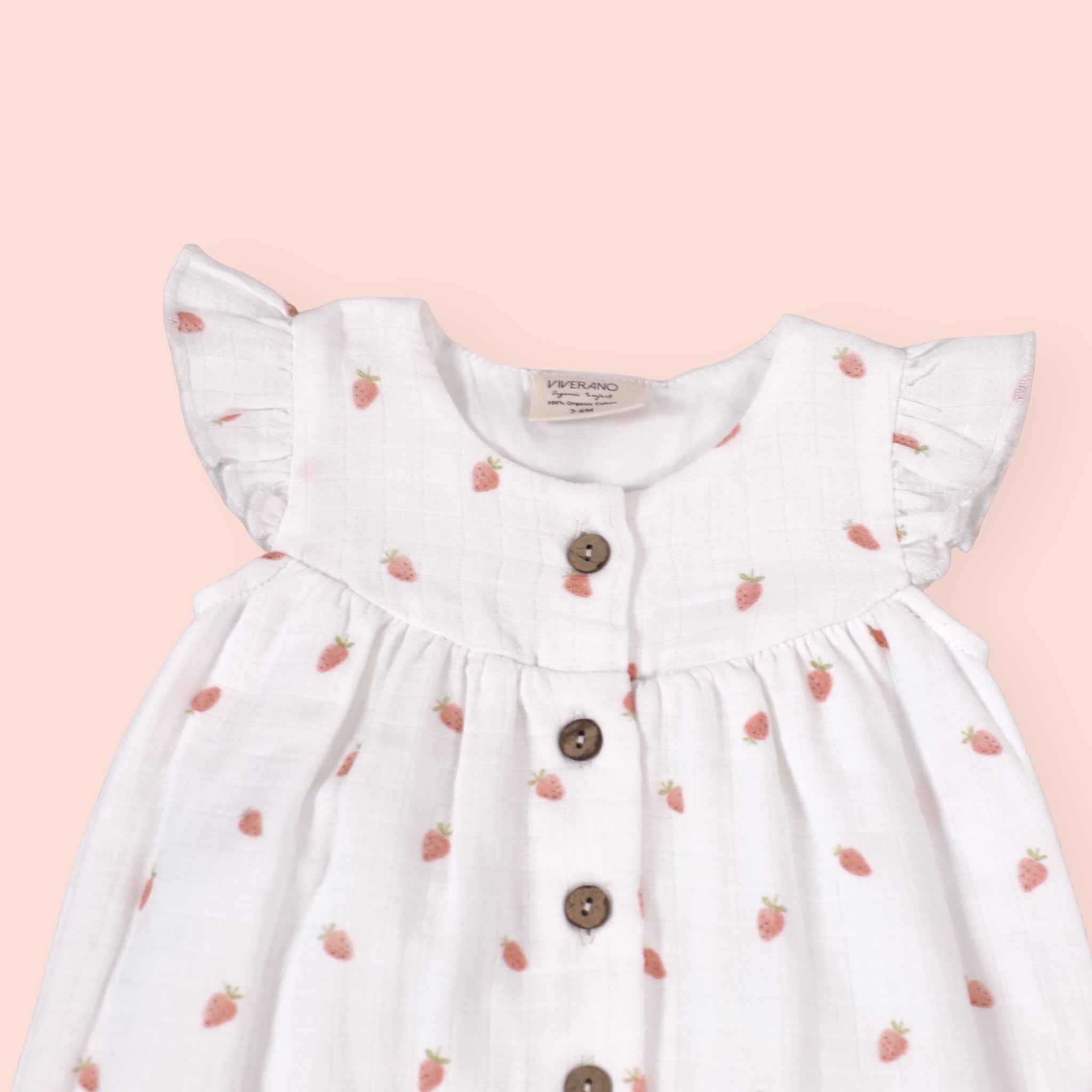 Strawberry Ruffle Button Short Baby Girl Romper (Organic Muslin)