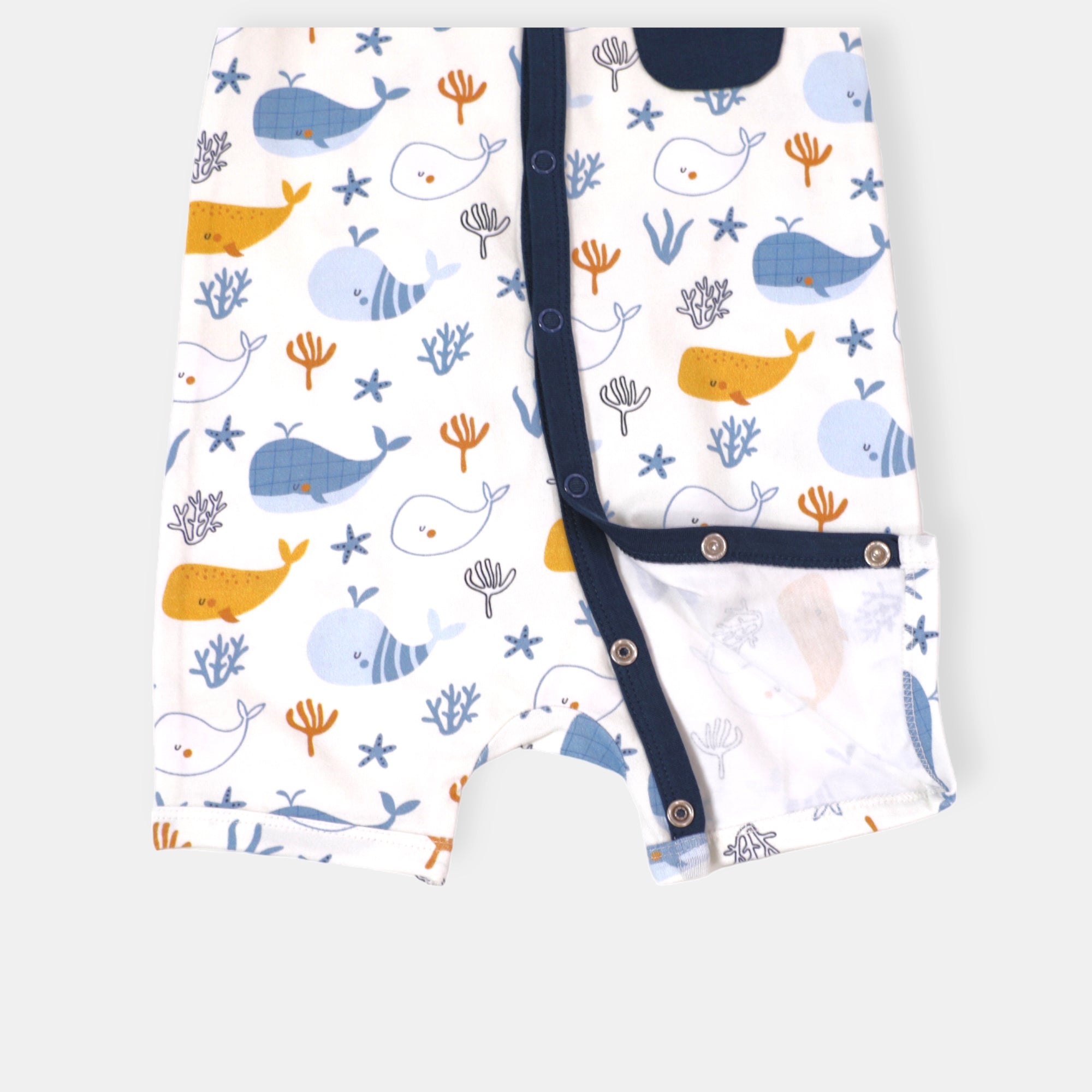Ocean Whales Pocket & Button Baby Romper (Organic Jersey) by Viverano