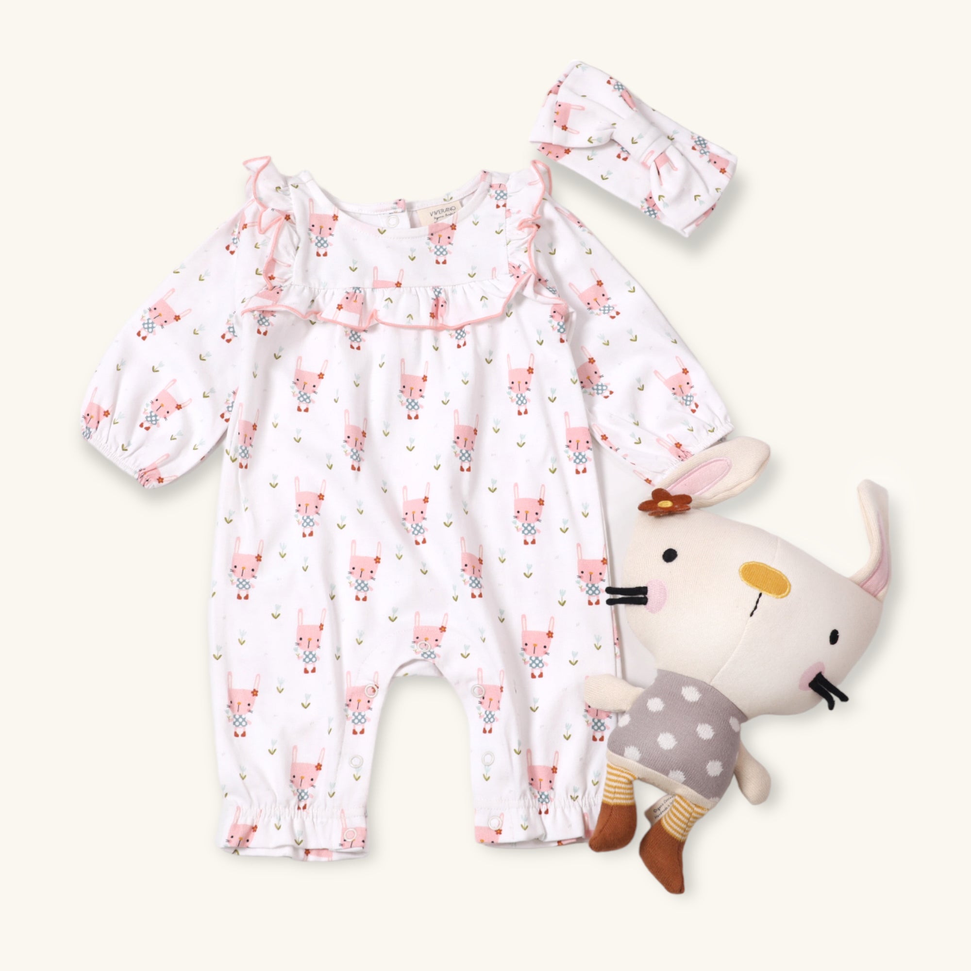 Bunny Ruffle Organic Baby Jumpsuit by Viverano Organics