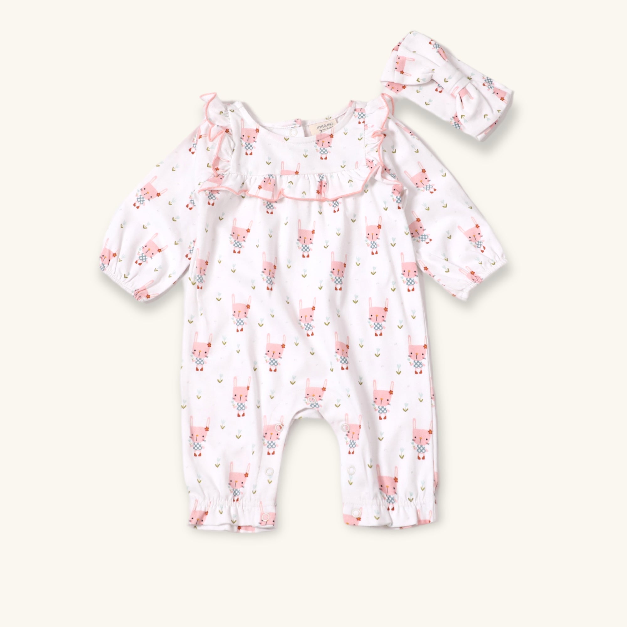 Bunny Ruffle Organic Baby Jumpsuit by Viverano Organics