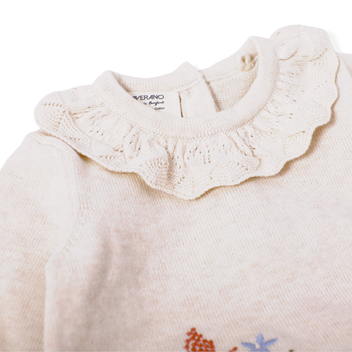 Hedgehog & Pointelle Collar Baby Girl Sweater (Organic Cotton)