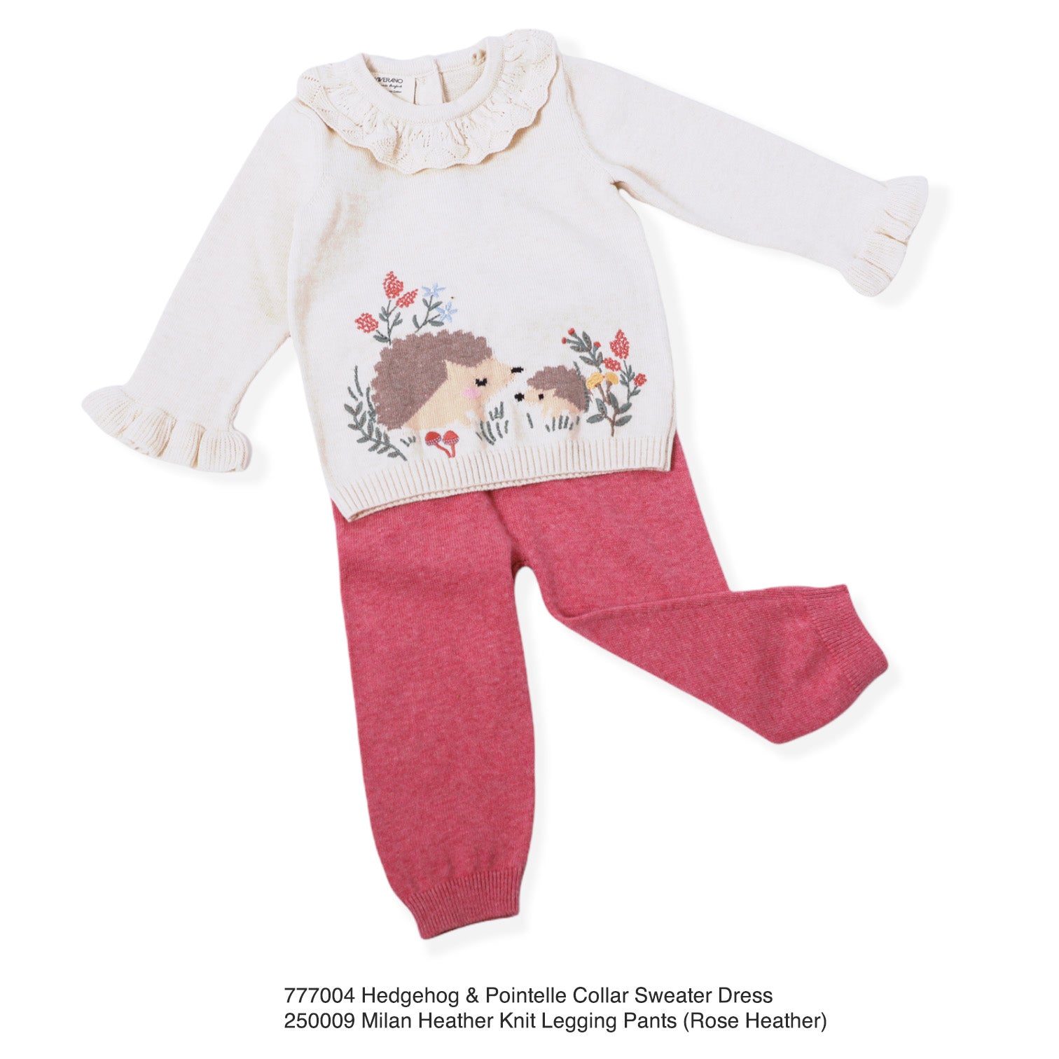 Hedgehog & Pointelle Collar Baby Girl Sweater (Organic Cotton)