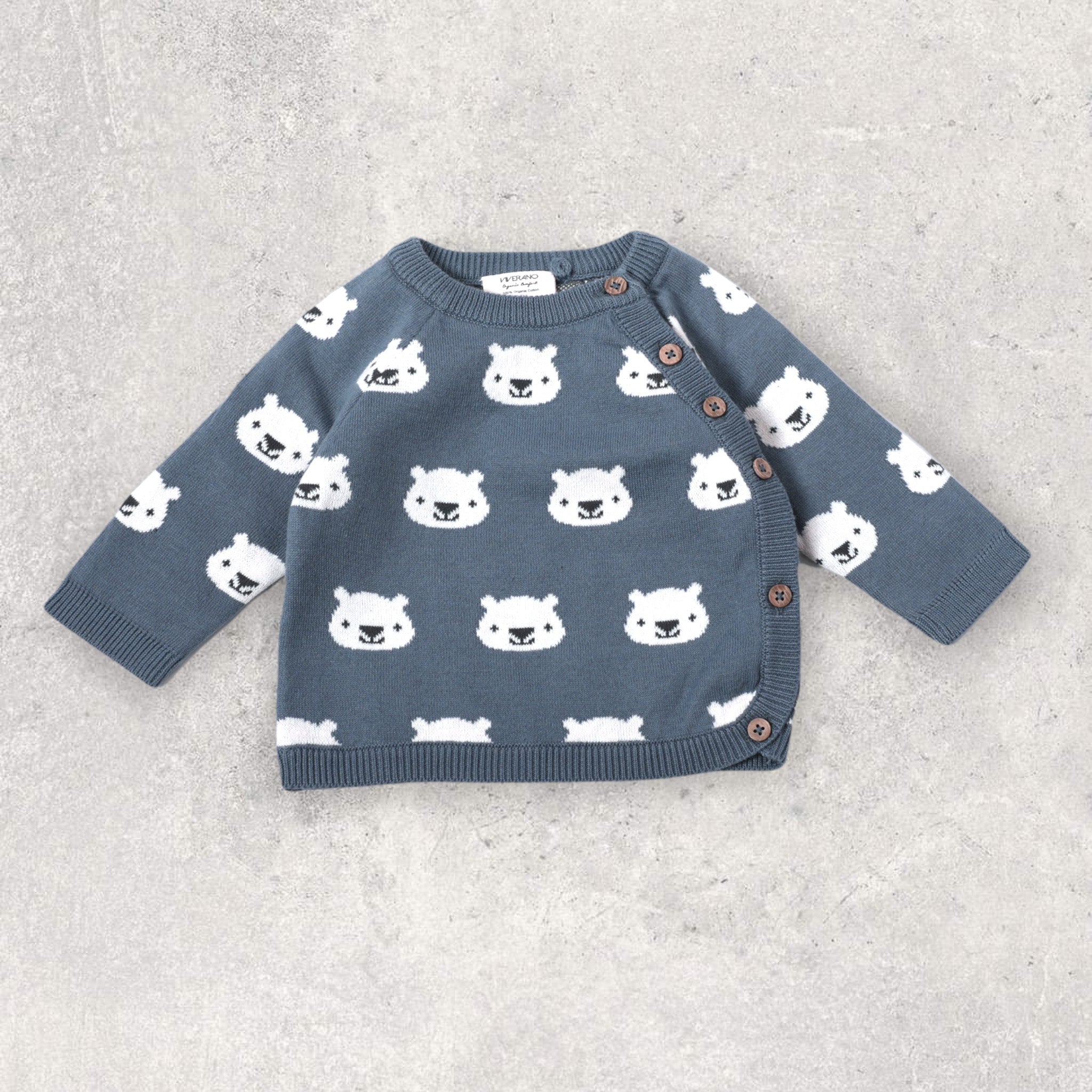 Cozy Bear Jacquard Knit Side Button Sweater (Organic Cotton)