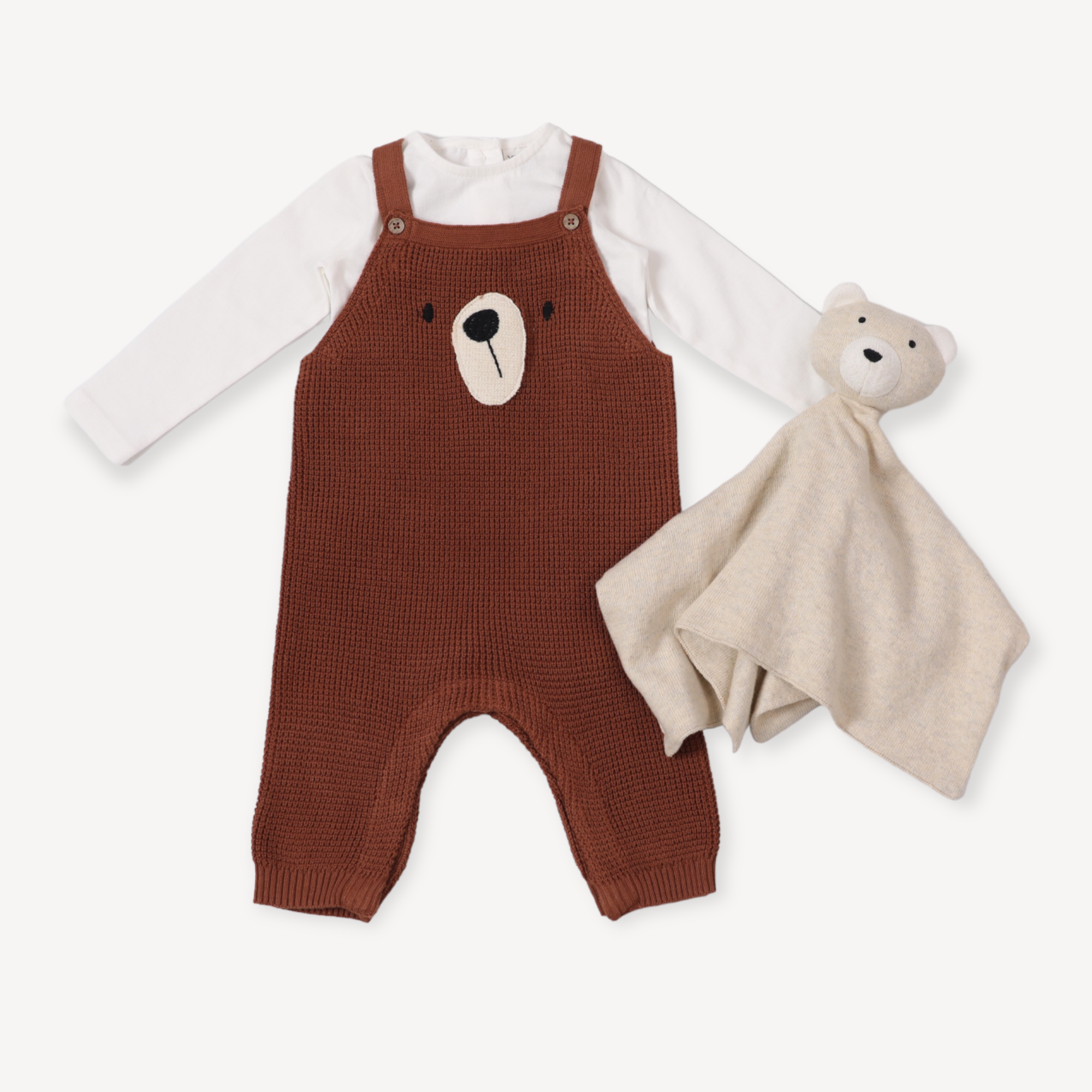 Bear Knit Overall Baby Jumpsuit Romper & Bodysuit Set (Organic Cotton)