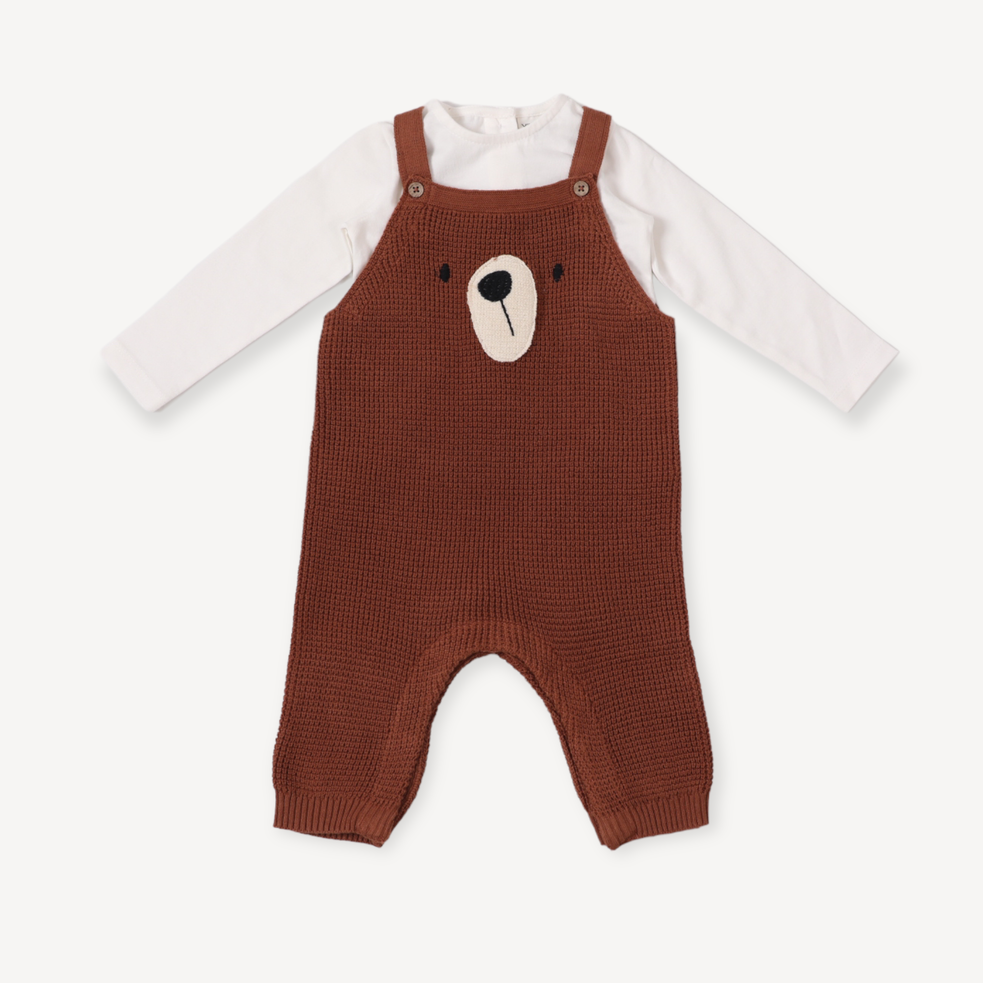 Bear Knit Overall Baby Jumpsuit Romper & Bodysuit Set (Organic Cotton)