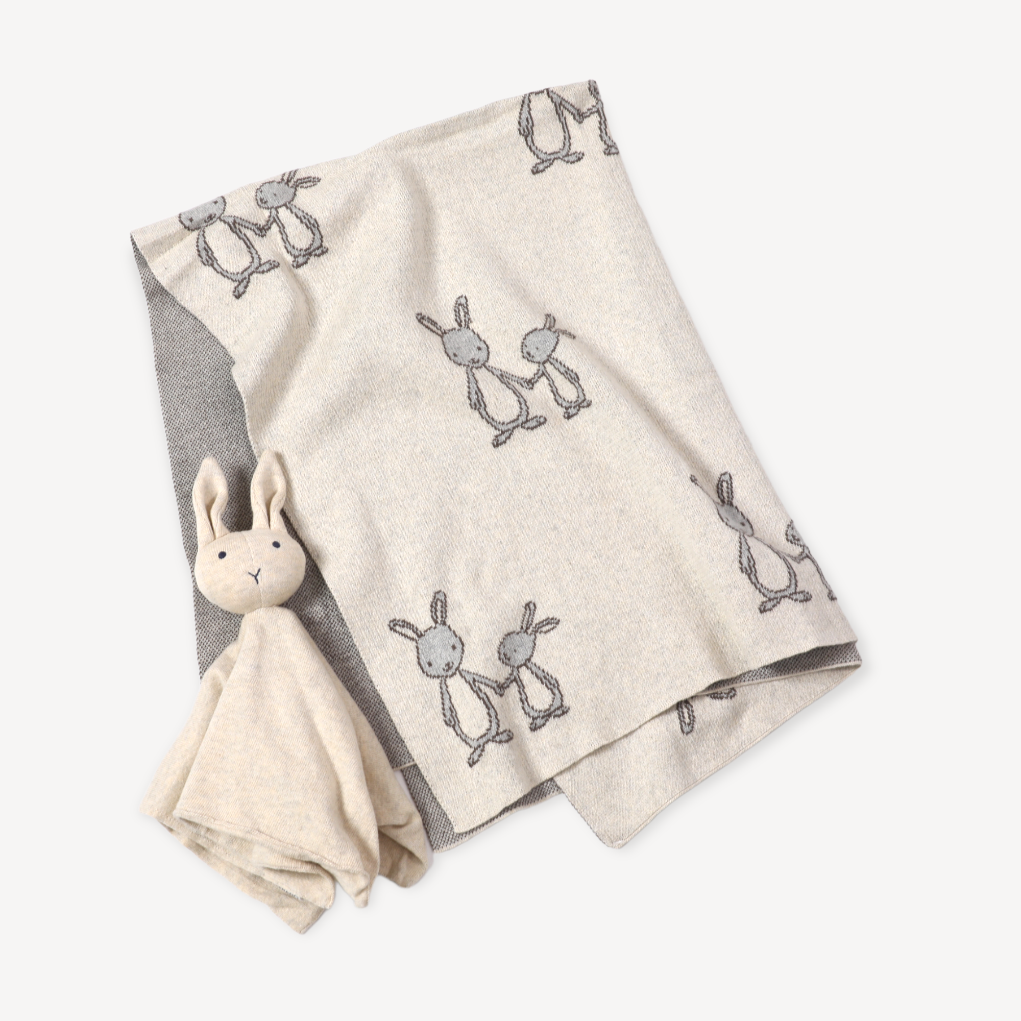 Bunny Mommy & Me Jacquard Knit Baby Blanket & Lovey Gift SET (Organic) by Viverano