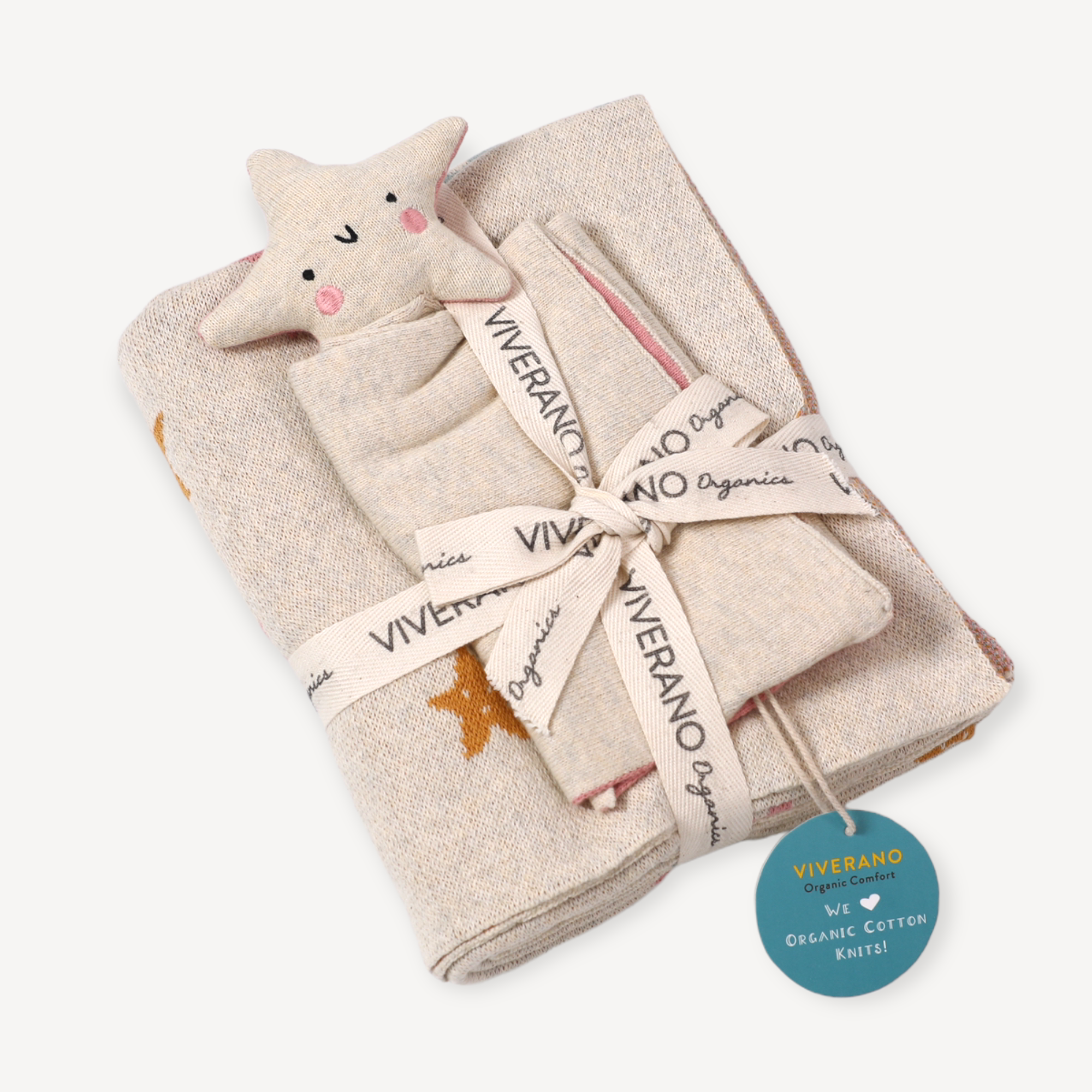 Stars Jacquard Knit Baby Blanket & Lovey Gift SET (Organic) by Viverano