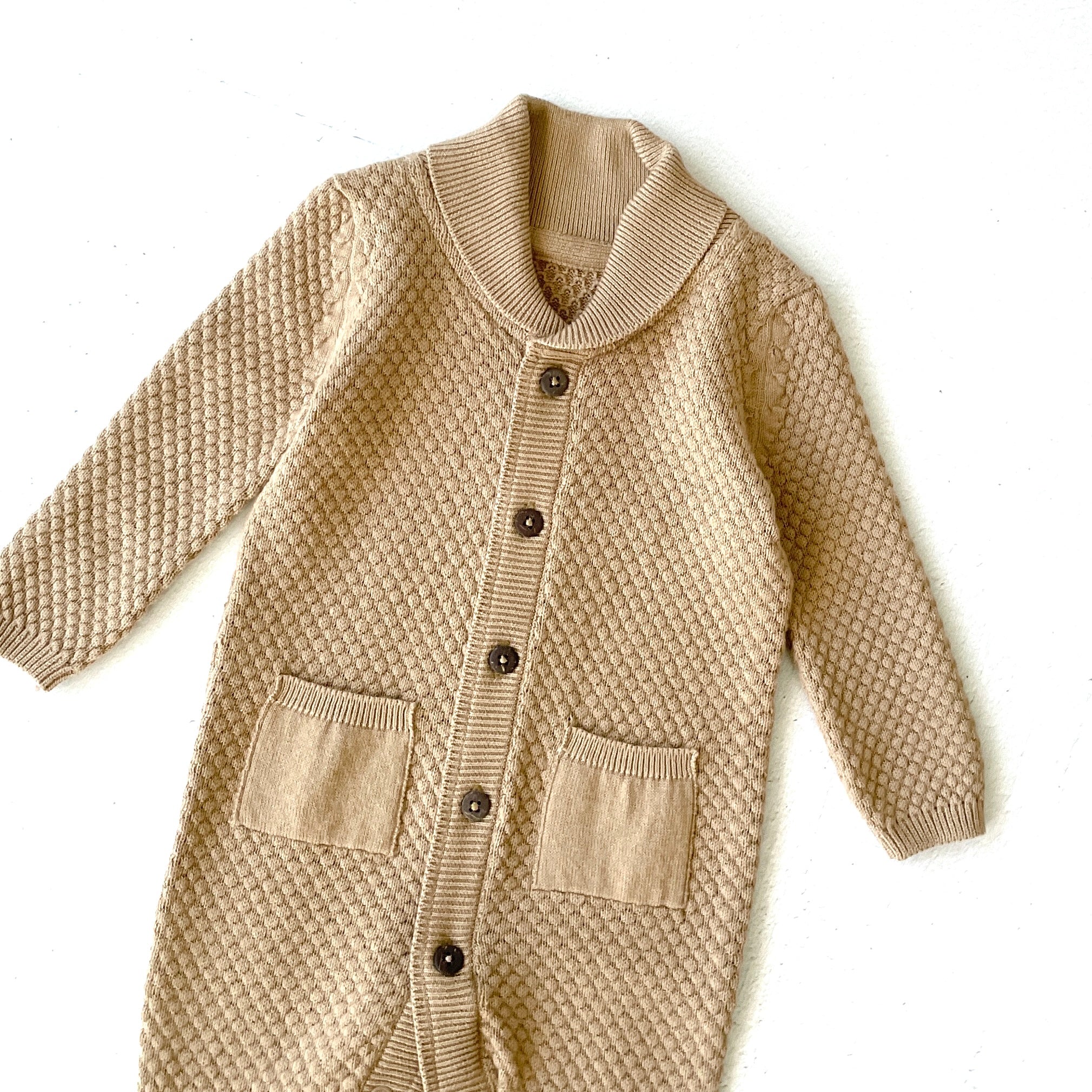 Milan Earthy Knit Shawl Collar & Pocket Baby Jumpsuit (Organic Cotton) by Viverano Organic Baby