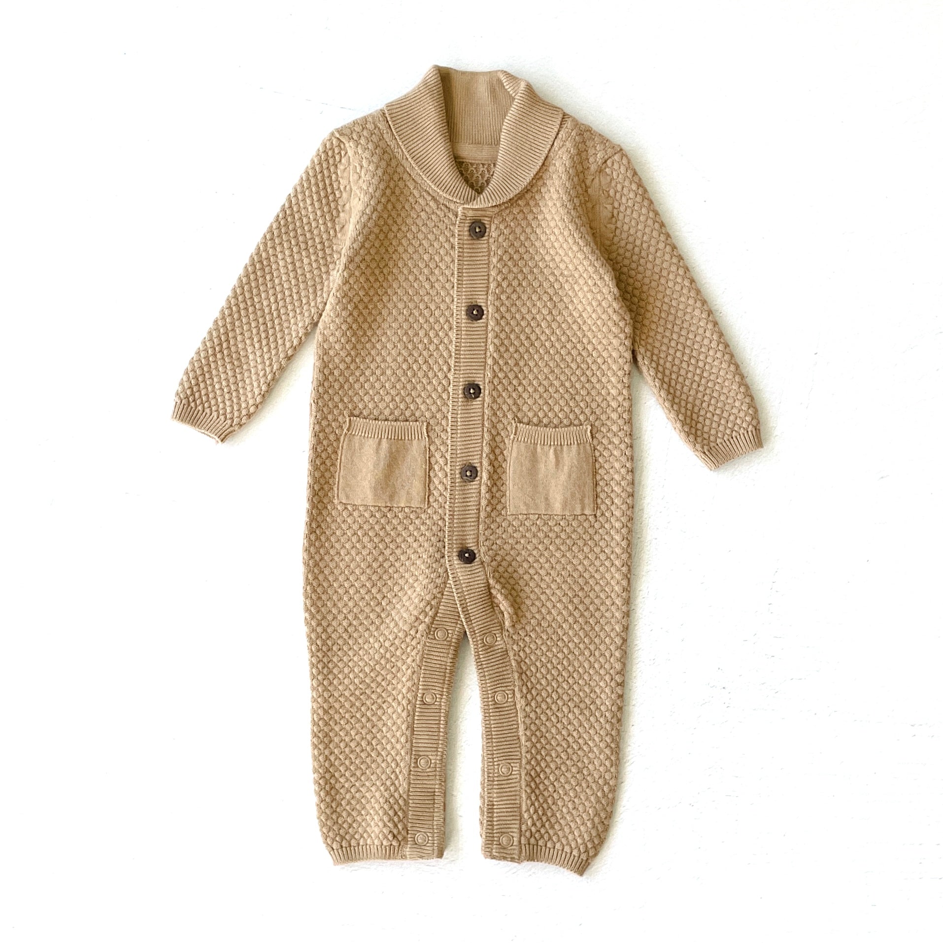Milan Earthy Knit Shawl Collar & Pocket Baby Jumpsuit (Organic Cotton) by Viverano Organic Baby