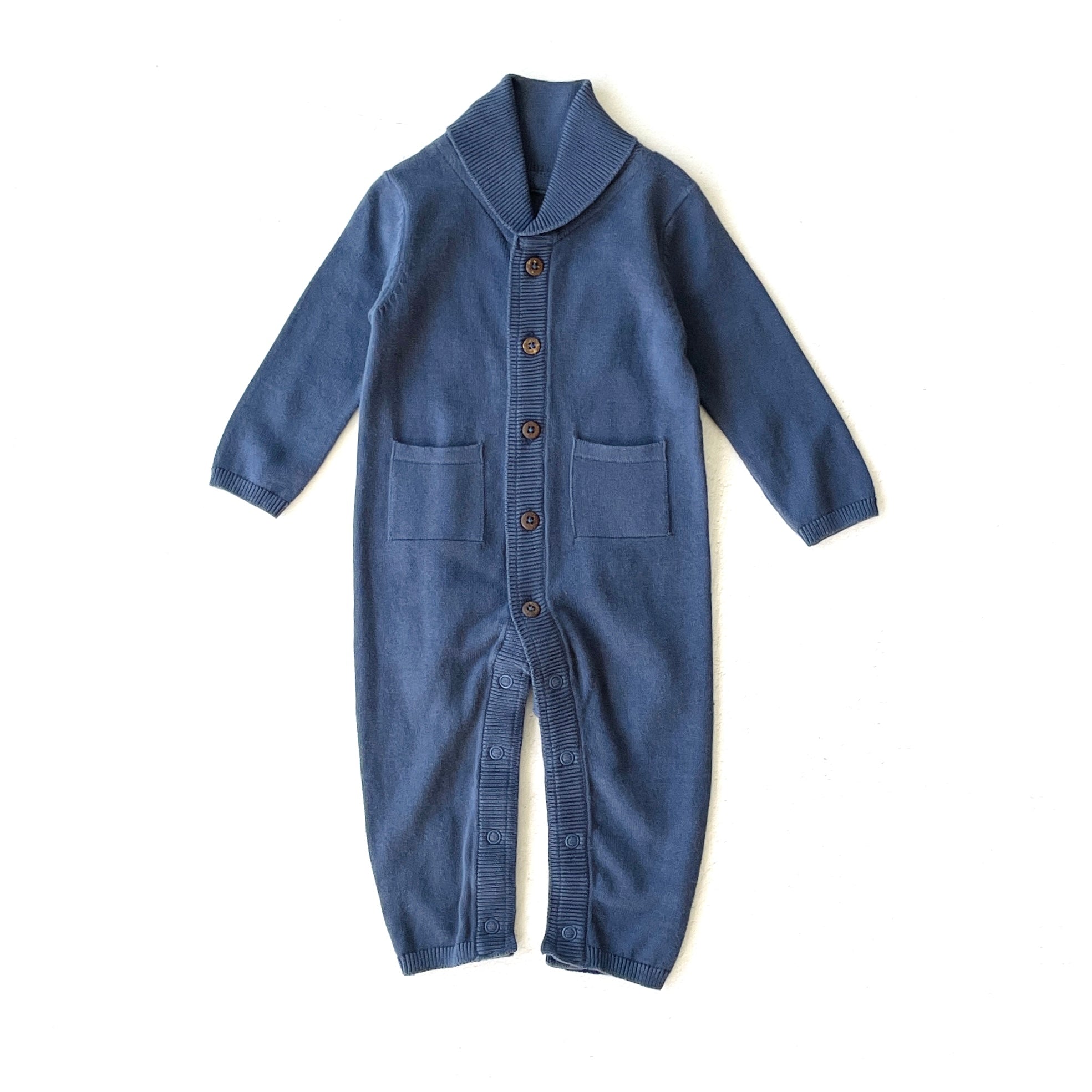 Milan Earthy Knit Shawl Collar & Pocket Baby Jumpsuit (Organic Cotton) by Viverano Organic Baby