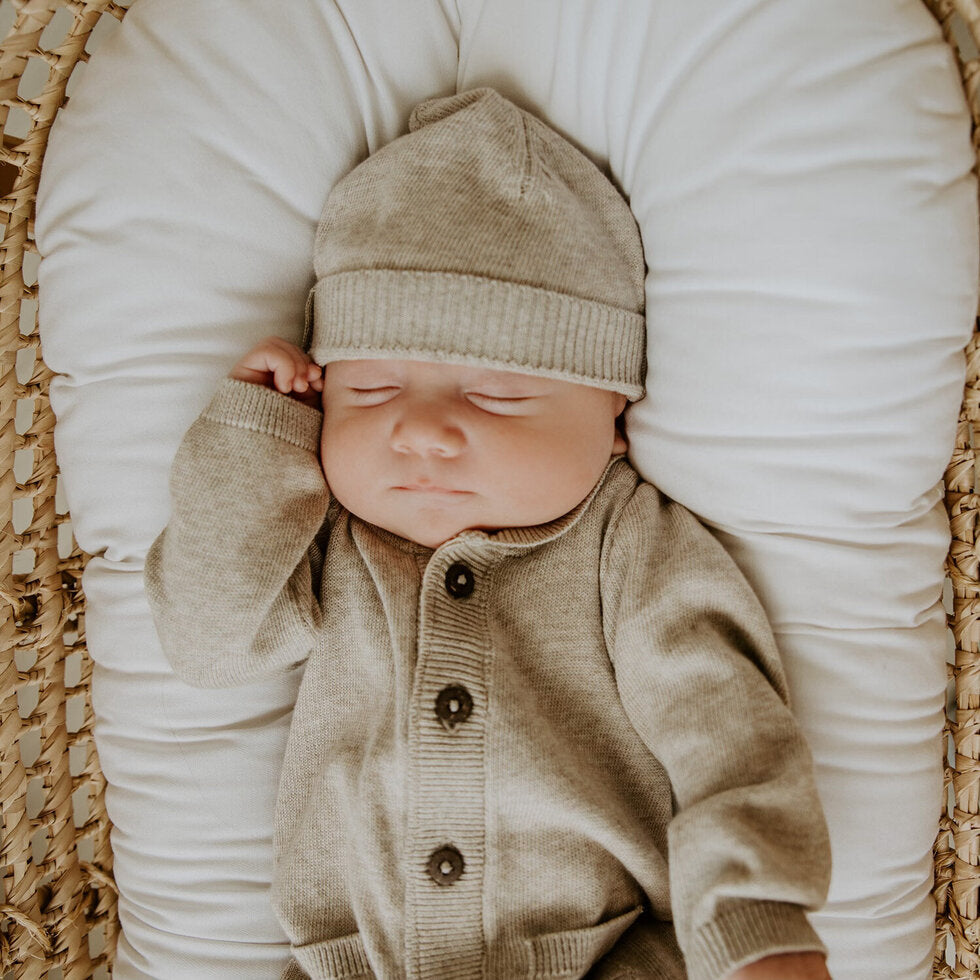 Milan Earthy Knit Shawl Collar & Pocket Baby Jumpsuit (Organic Cotton) by Viverano Organic Baby