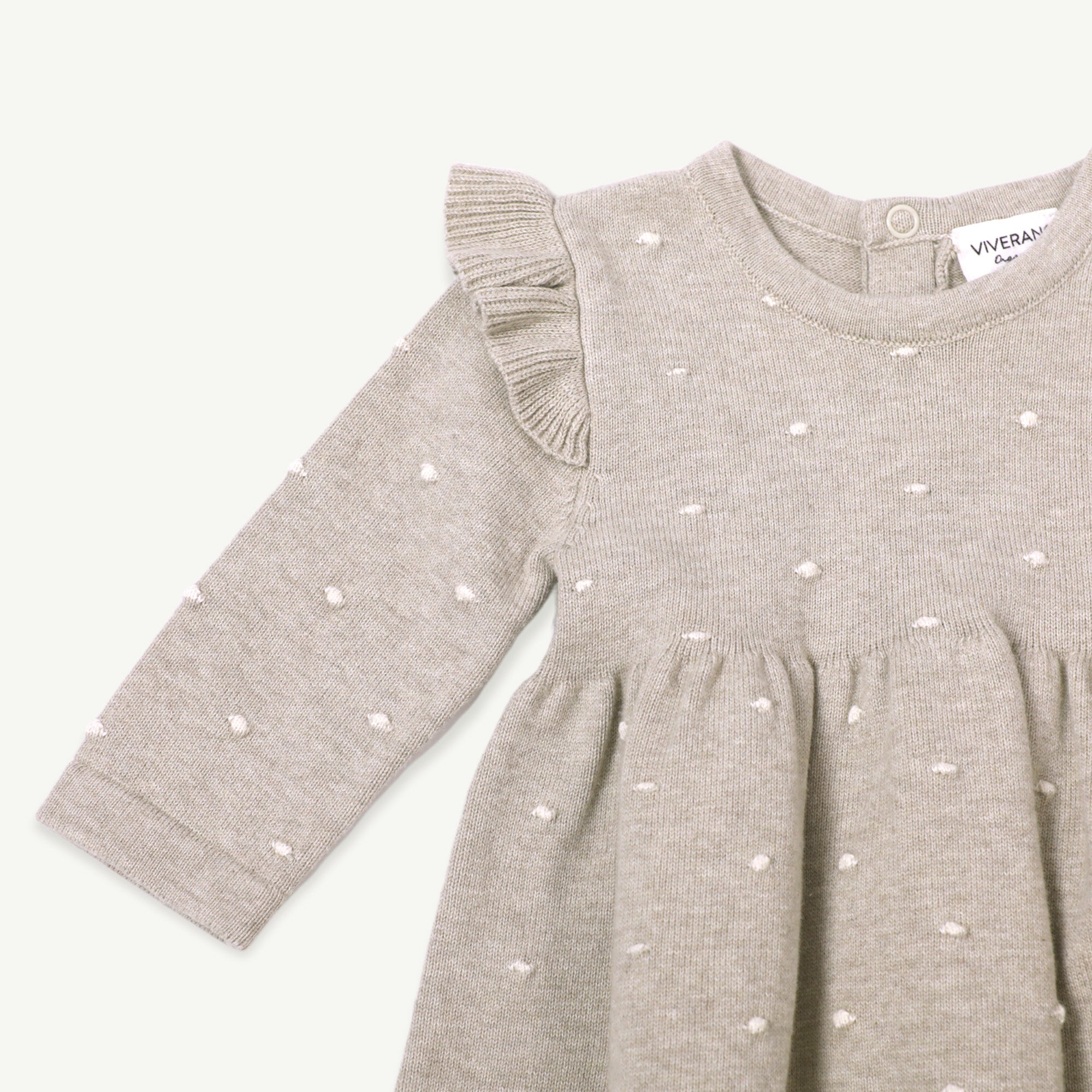 Milan Earthy Knit Ruffle & Bobble Girl Dress (Organic Cotton) Viverano Organic Baby Clothing