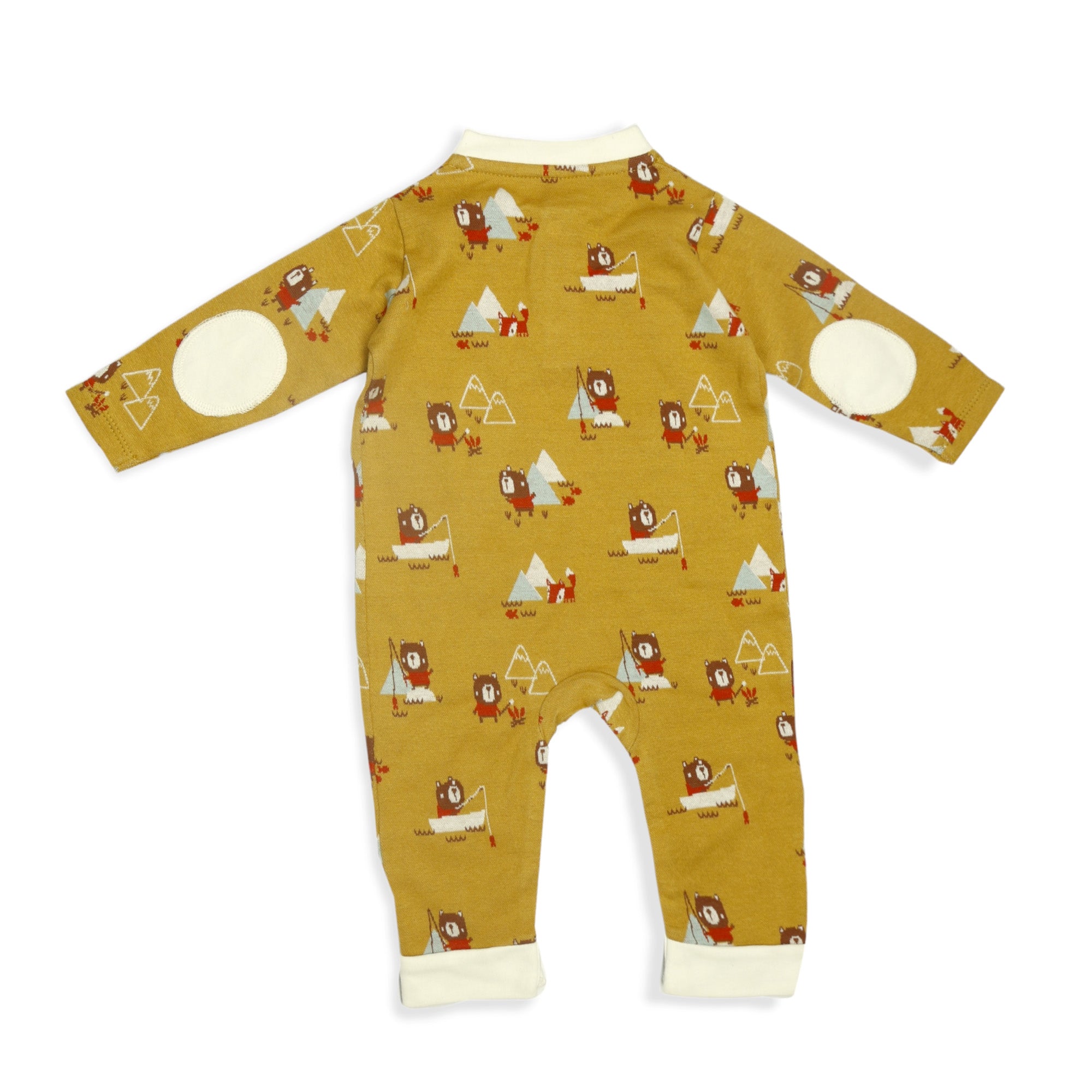 Camping Bear & Fox Kangaroo Jacquard Baby Jumpsuit (Organic) by Viverano