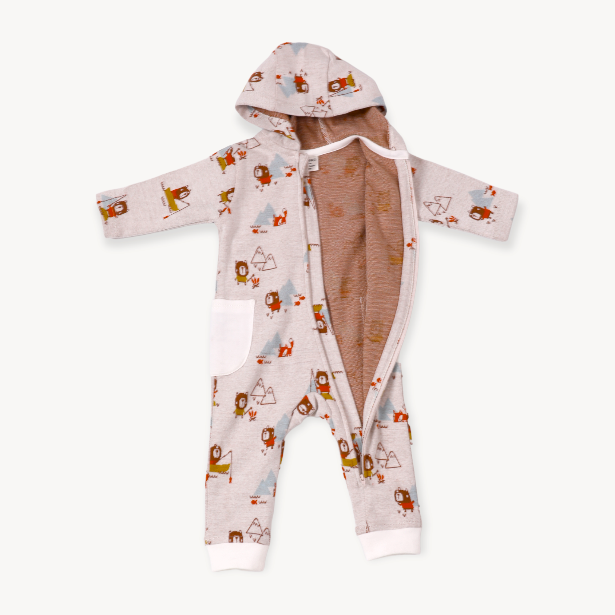 Camping Bear & Fox Jacquard Zipper Hoodie Baby Romper (Organic Cotton)