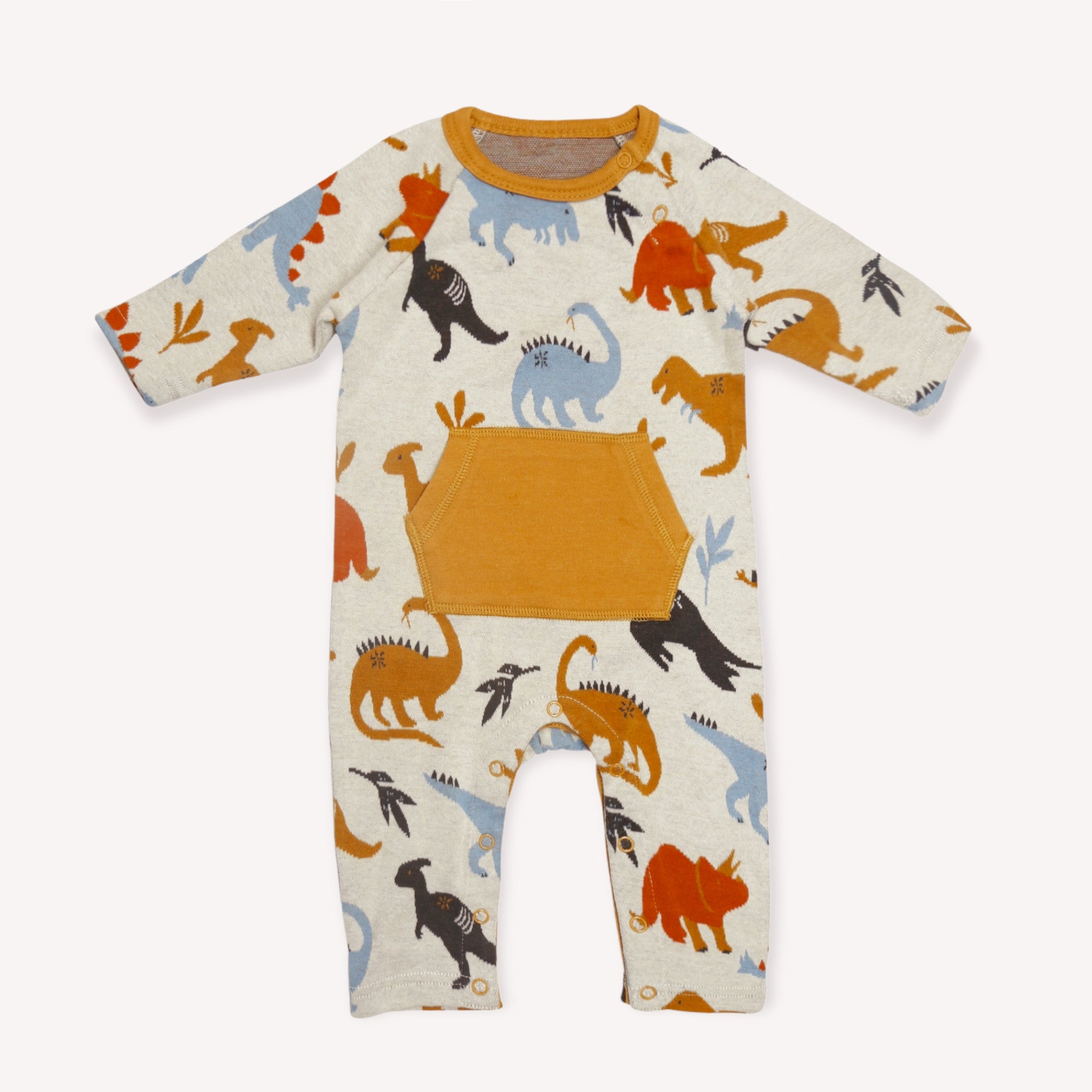 Dino Kangaroo Pocket Jacquard Baby Jumpsuit (Organic Cotton)