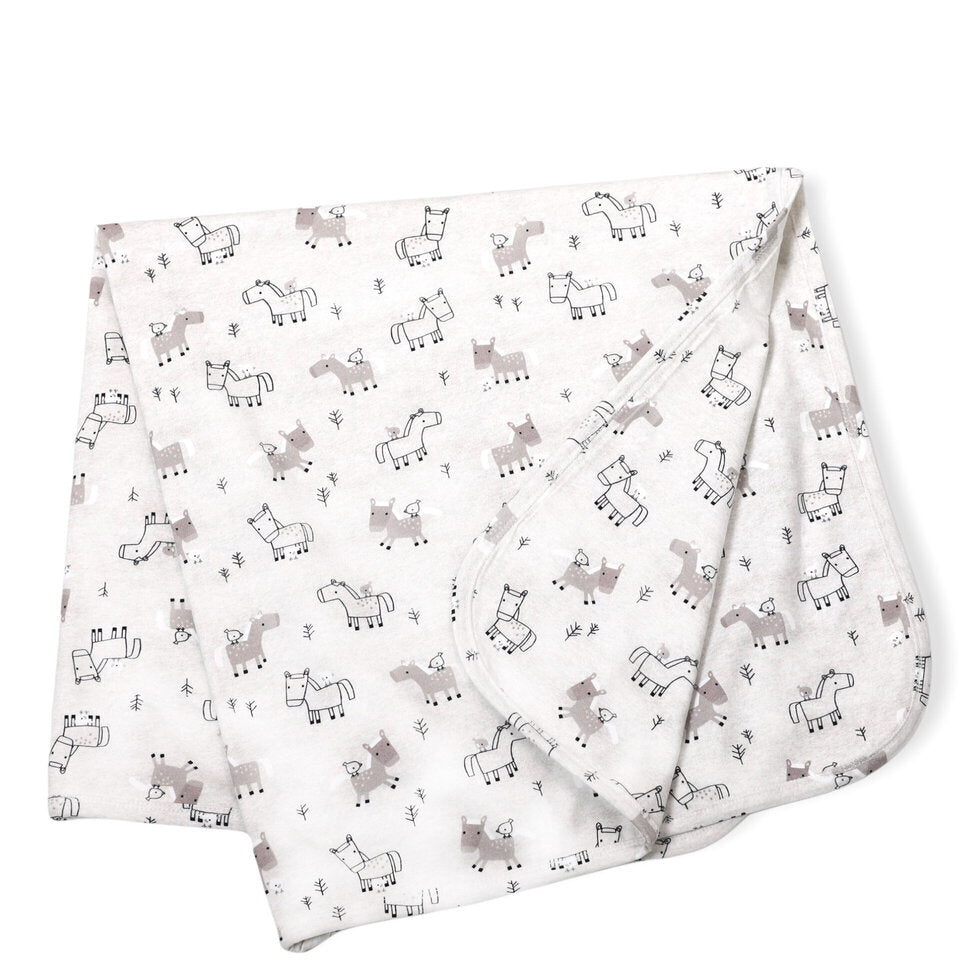 Horse & Bird Reversible Baby Blanket (Organic Cotton)