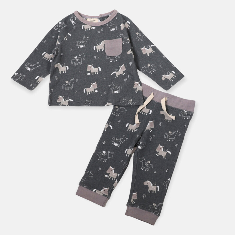 Horse & Bird Long Sleeve Pocket Tee & Jogger Playsuit SET (Organic Cotton)