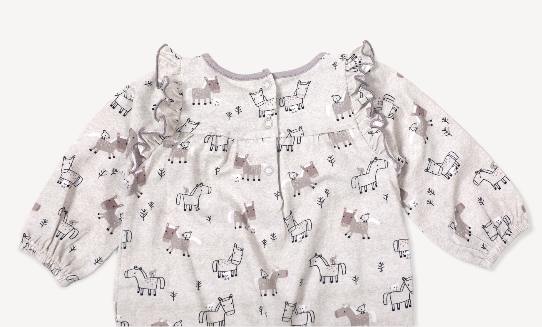 Horse & Bird Ruffle Baby Jumpsuit (Organic Cotton)