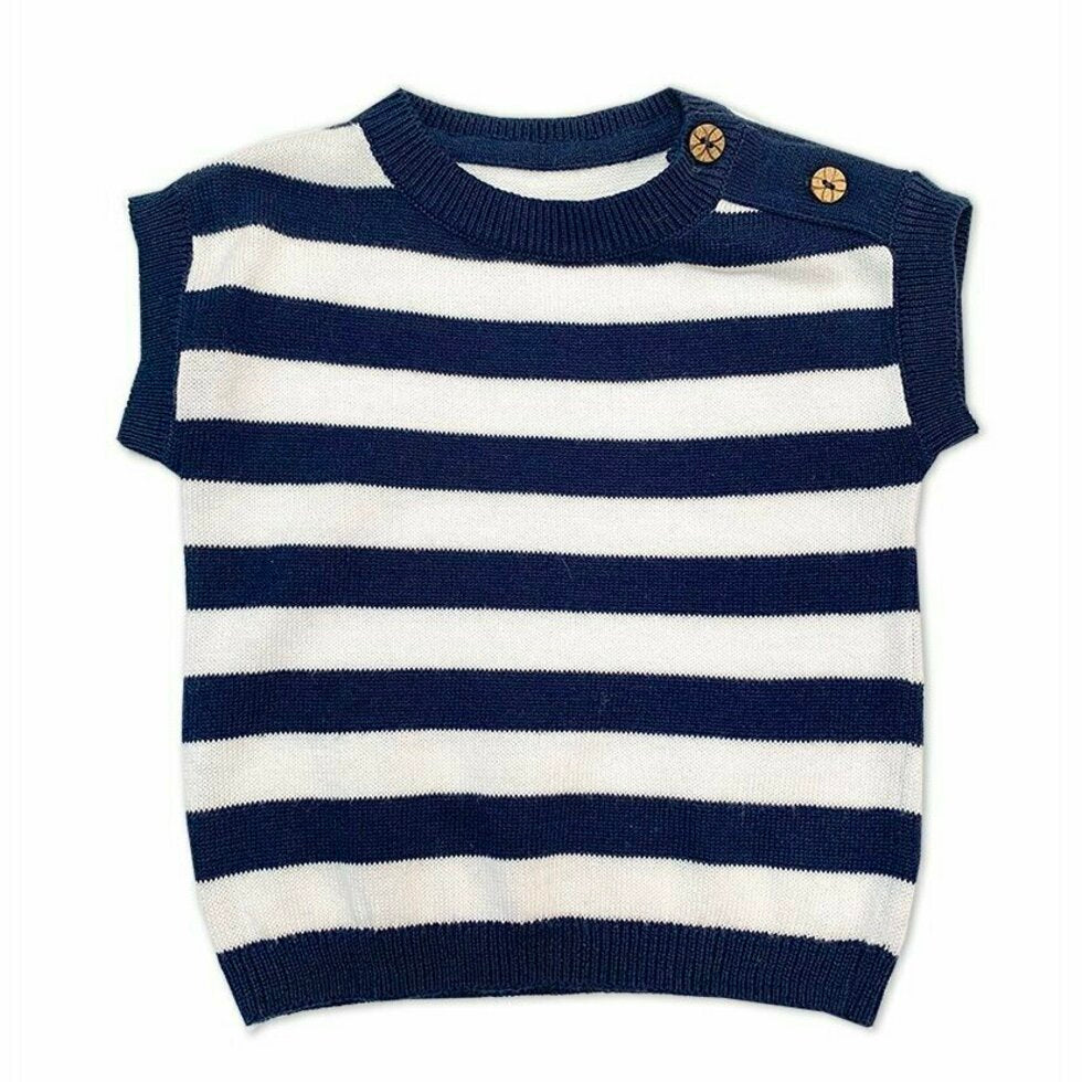 Milan Knit Navy Stripe Short Sleeve Box Tee (Organic)